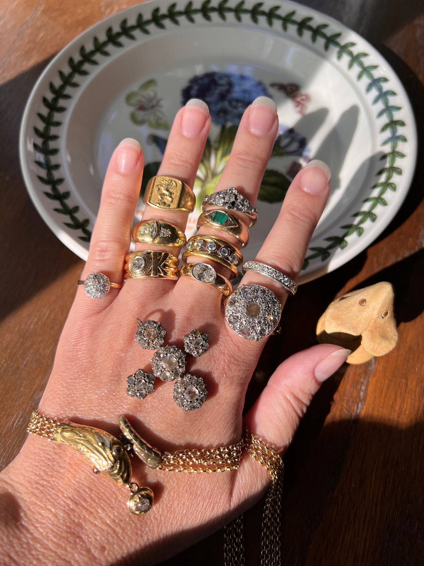 SNAKE Georgian Antique Old Mine Cut DIAMOND Four Multi Strand Cable Chain NECKLACE 18k Gold Romantic Gift Figural Serpent Red Garnet Eyes