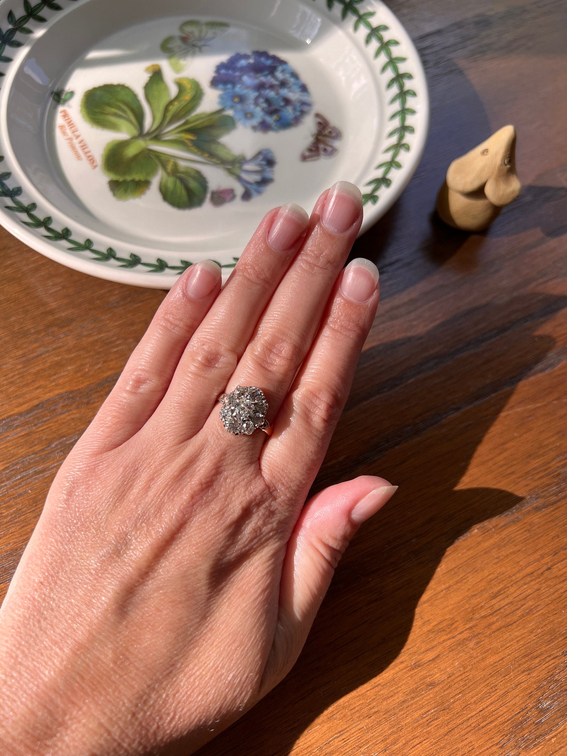My Best ANTIQUE 2.15 Carat 11 Old Mine Cut DIAMOND Daisy Cluster Ring 18k Rose Gold & PLATiNUM Belle Epoque Romantic Gift OmC Victorian Oval