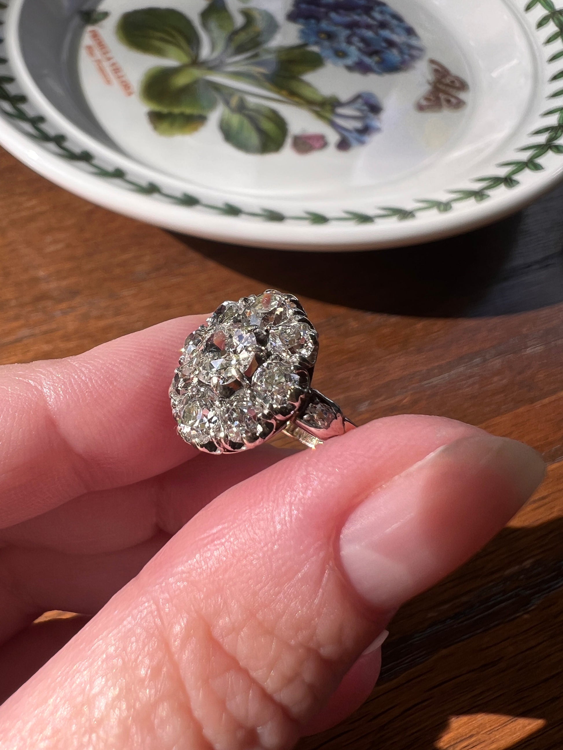 My Best ANTIQUE 2.15 Carat 11 Old Mine Cut DIAMOND Daisy Cluster Ring 18k Rose Gold & PLATiNUM Belle Epoque Romantic Gift OmC Victorian Oval