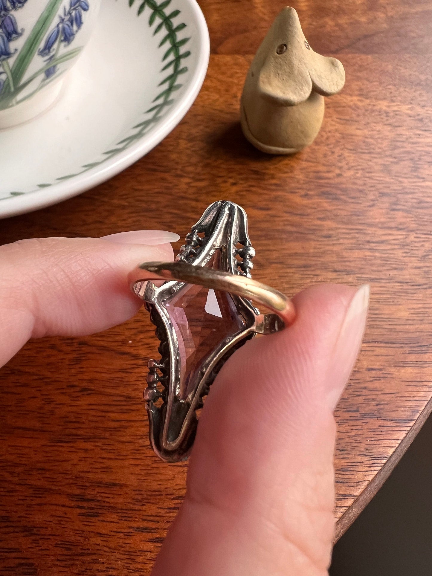 One of a Kind LARGE Flared Cut AMETHYST 62 Rose Cut DIAMONDS French Antique Ring Tulip Floral Garland 18k Rose Gold Silver Victorian Rare