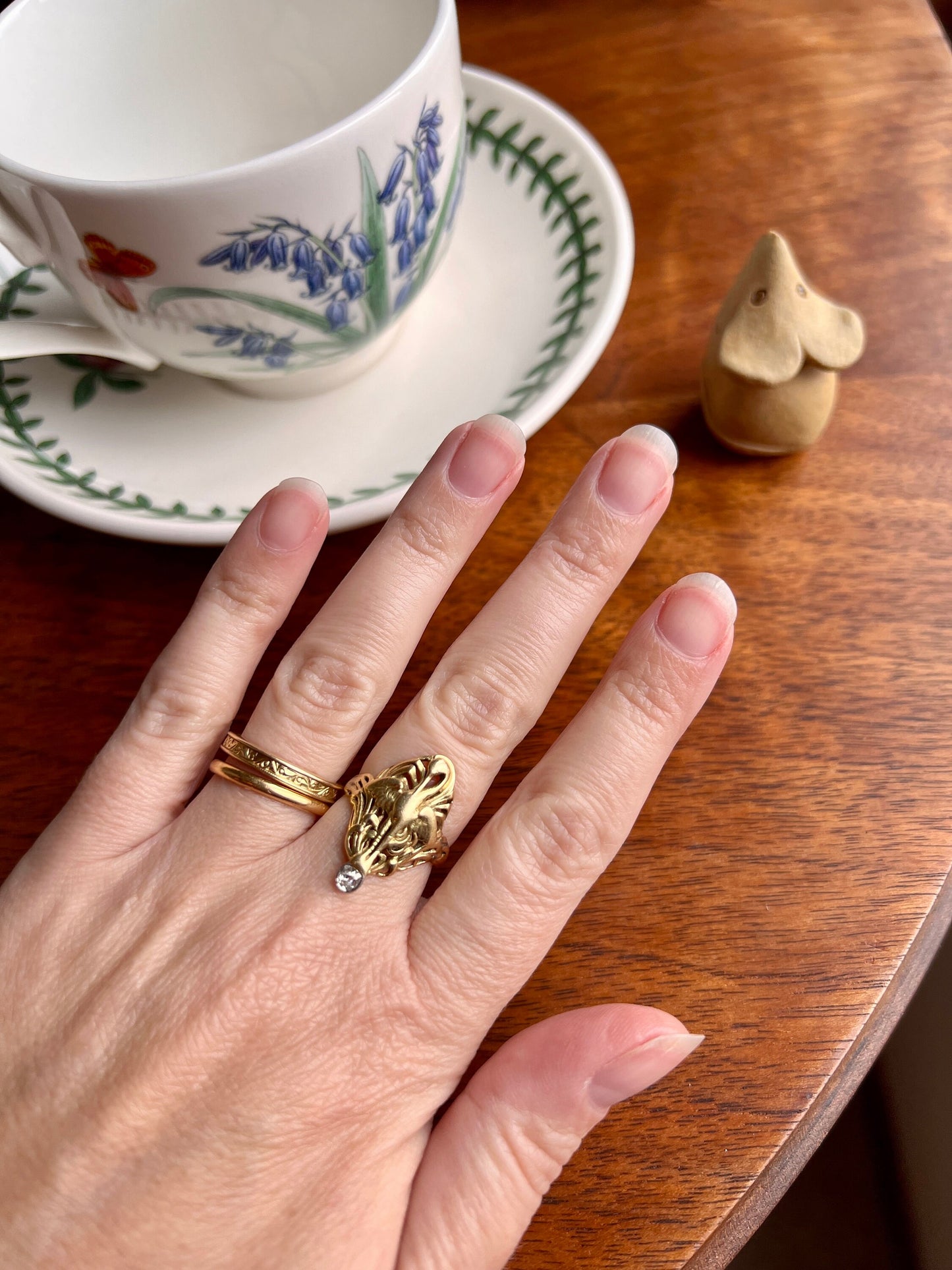 SWAN French ANTIQUE Special Art Nouveau Old Mine Cut DIAMOND 18k Gold Platinum Ring Loyalty Strength Figural Animal Romantic Gift Lifelike