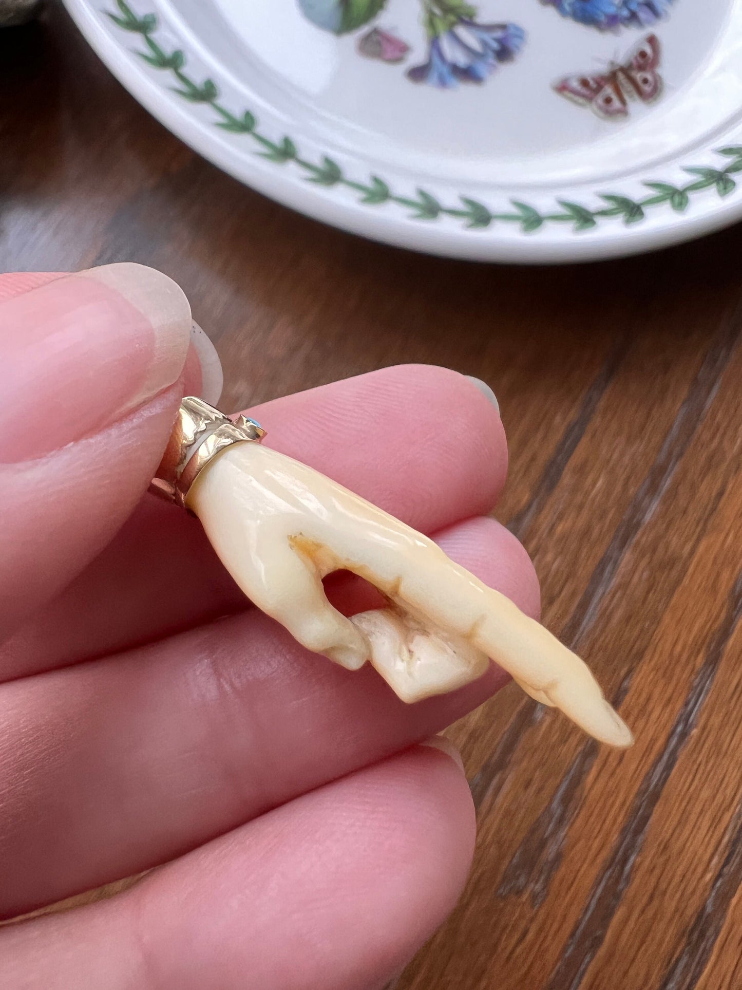 XL ANTIQUE 14k Gold Carved White Mano Cornuto Figa Hand Pendant Turquoise Bangle Figural Rock On Symbol Fist Amulet Gift Neckmess Victorian
