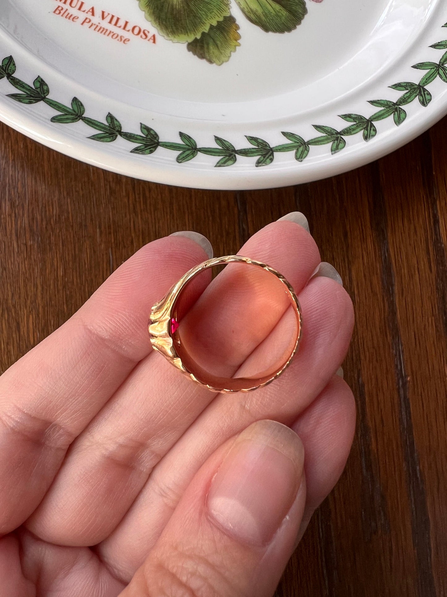 GADROON French Antique Pink Ruby Wide Band Ring 6.9g 18k Rose Gold Romantic Gift Glowing Ribbed Stacker Swirl Belle Epoque Victorian Chunky