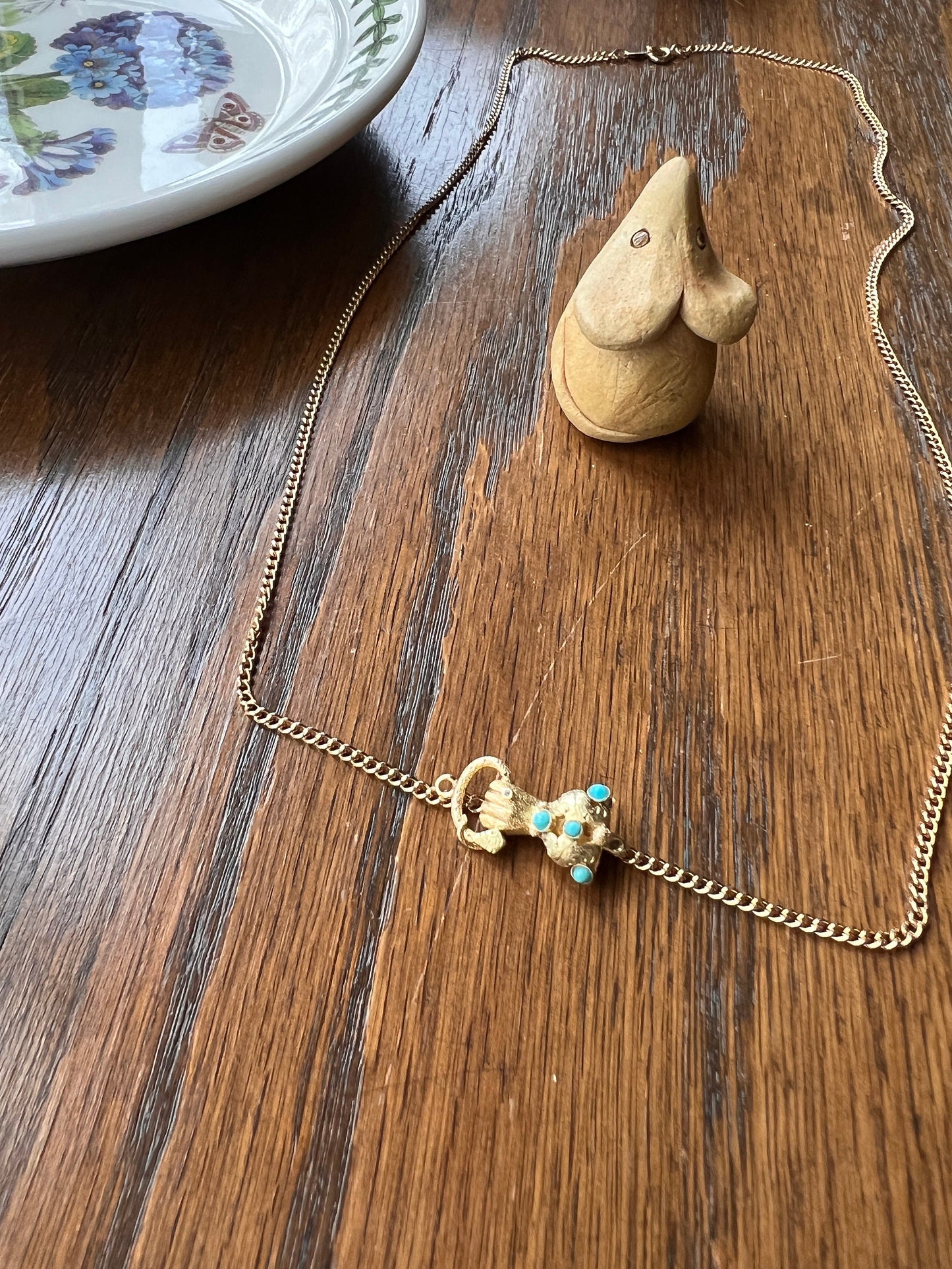 HAND Holding SNAKE Gemset CLASP Victorian Pendant 14k Gold Figural Floral Cuff Wearing Diamond Ring Turquoise Bead Romantic Gift 3D Detail