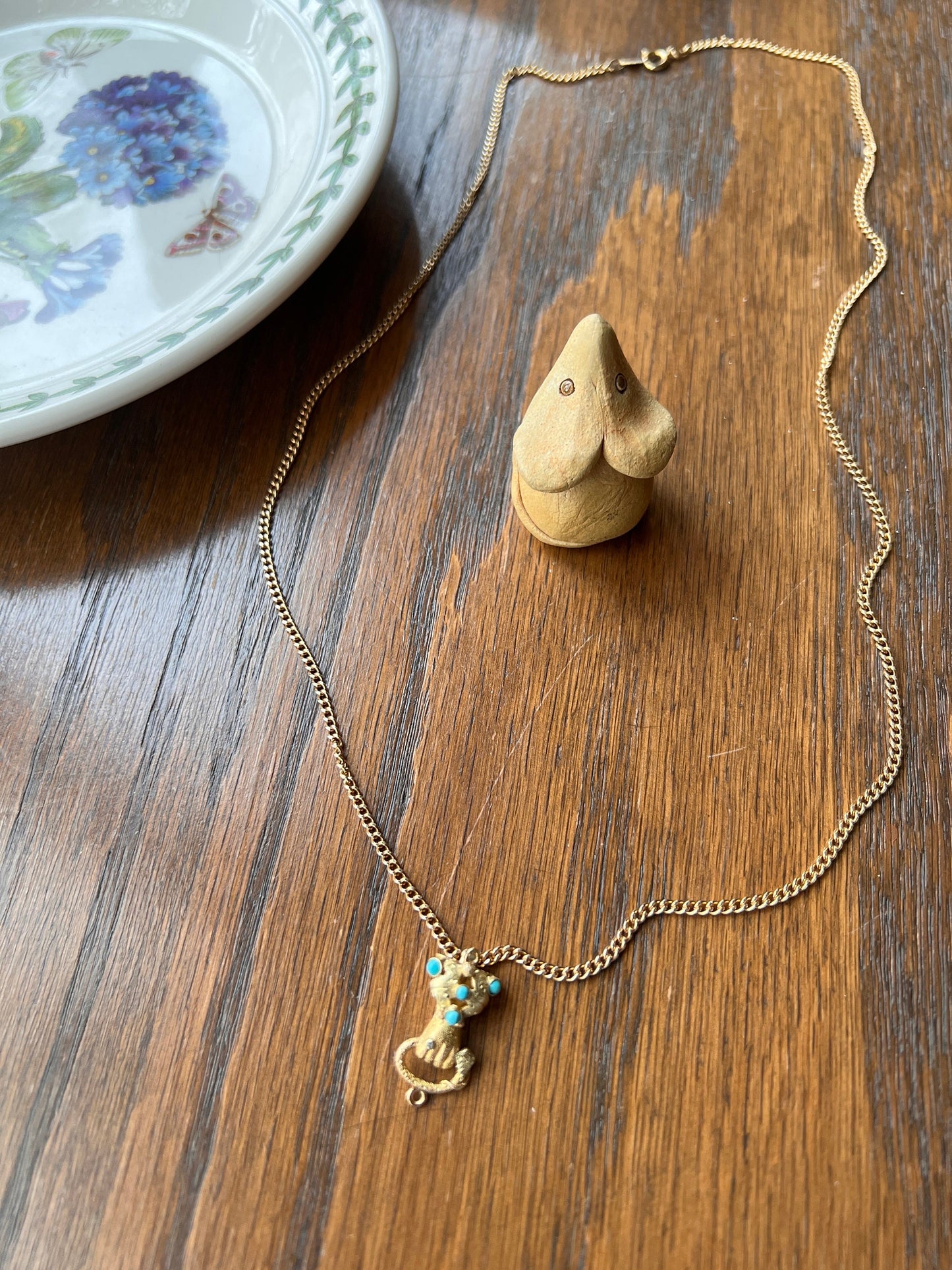 HAND Holding SNAKE Gemset CLASP Victorian Pendant 14k Gold Figural Floral Cuff Wearing Diamond Ring Turquoise Bead Romantic Gift 3D Detail