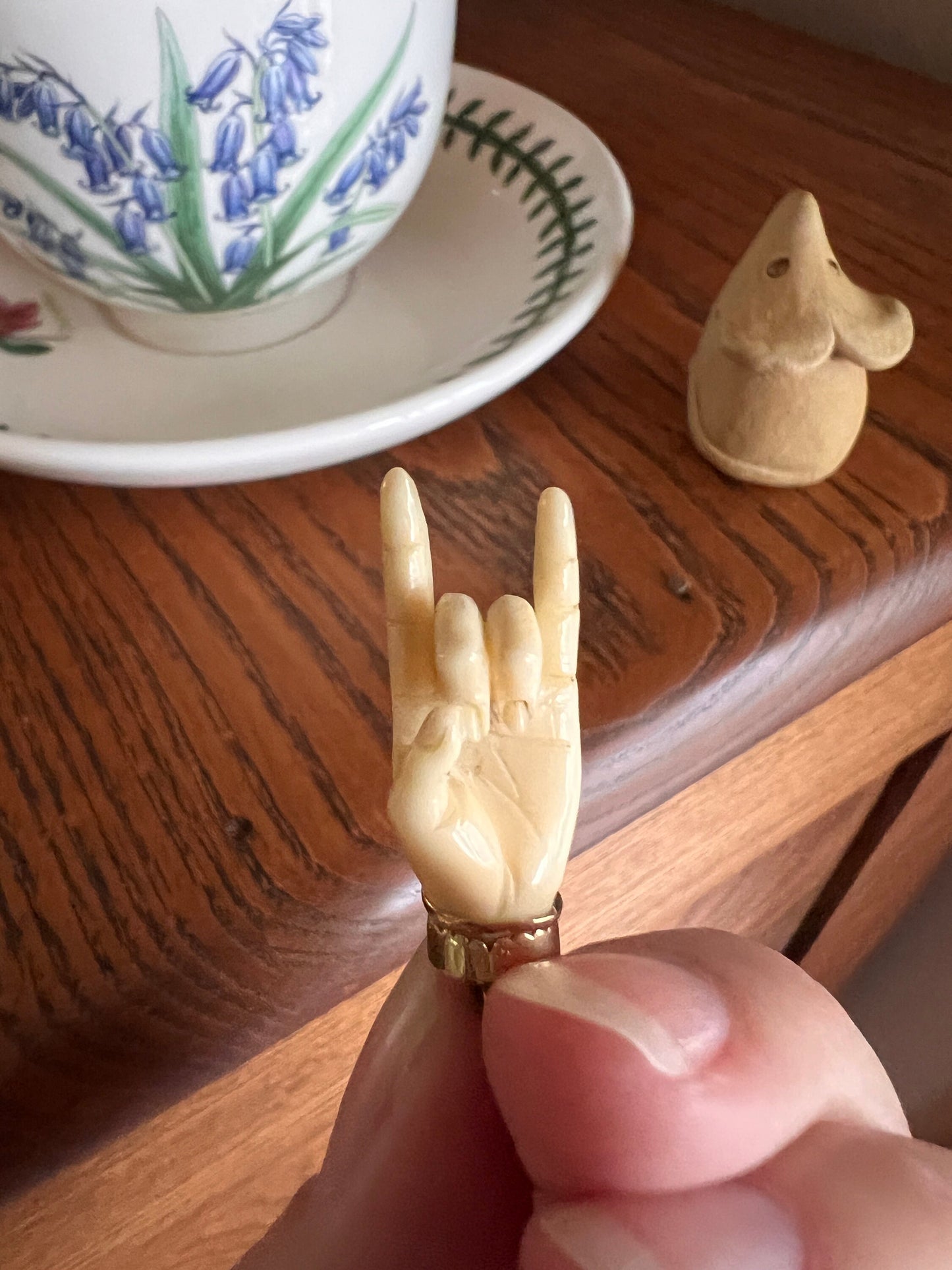 XL ANTIQUE 14k Gold Carved White Mano Cornuto Figa Hand Pendant Turquoise Bangle Figural Rock On Symbol Fist Amulet Gift Neckmess Victorian