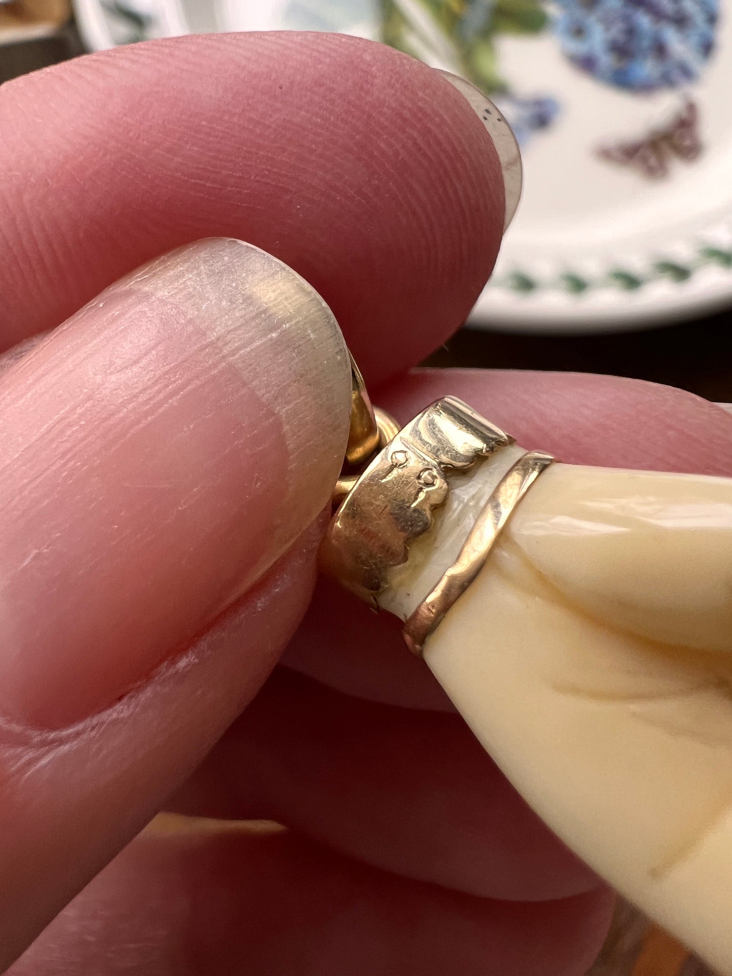 XL ANTIQUE 14k Gold Carved White Mano Cornuto Figa Hand Pendant Turquoise Bangle Figural Rock On Symbol Fist Amulet Gift Neckmess Victorian