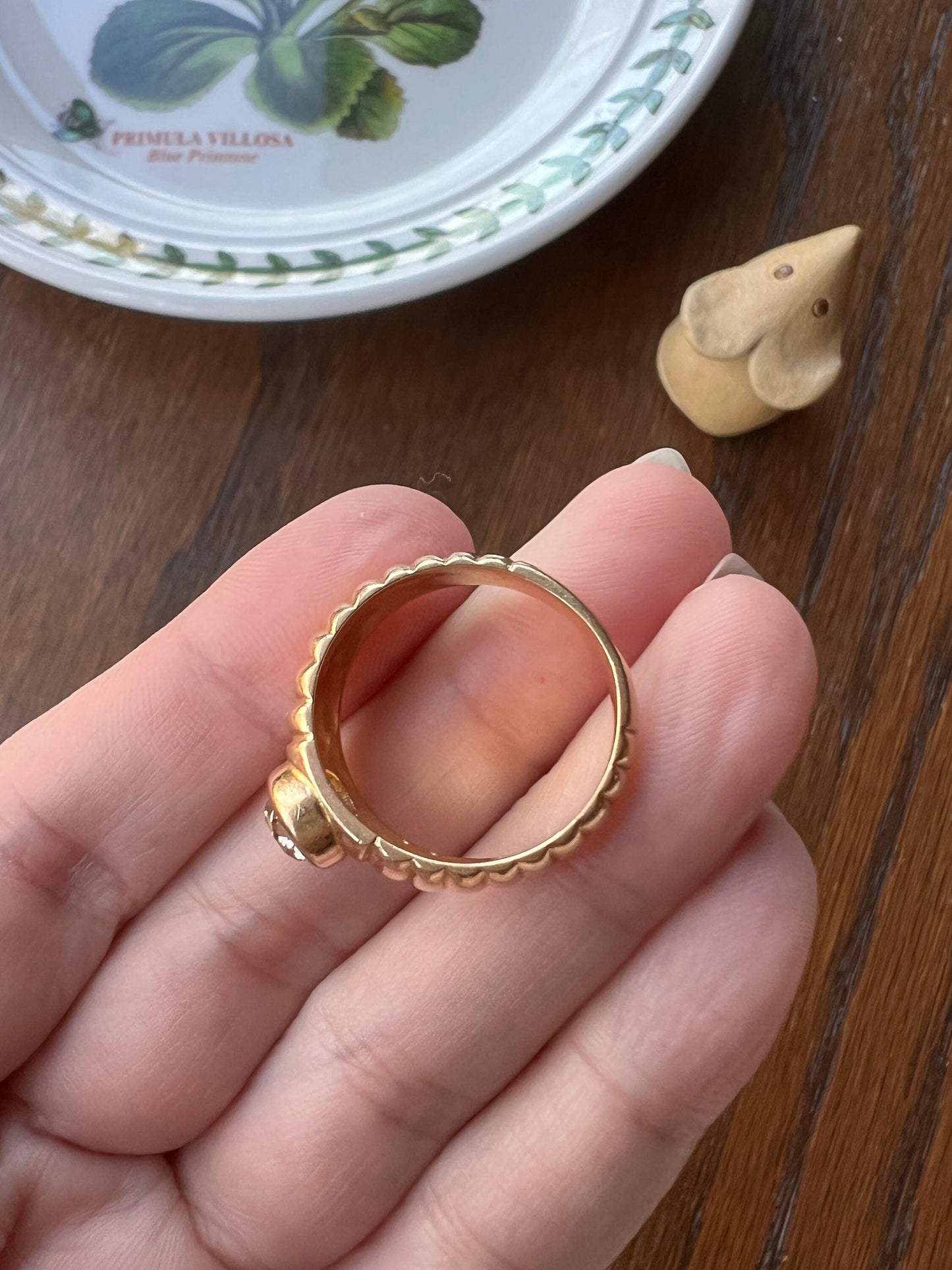 One Carat CHAMPAGNE Old Mine Cut DIAMOND French Antique 18k Gold Gadroon Gypsy Ring Solitaire Engagement Chunky Yellow Heavy A++ Clarity OmC