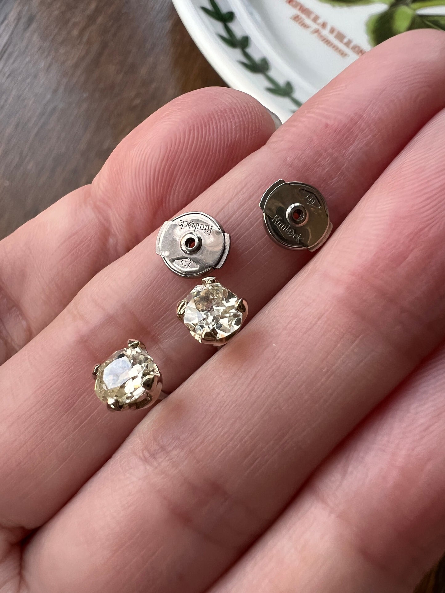 Antique 1 Carat 1Ctw. OVAL Light Yellow Cape Color Old Mine Cut DIAMOND Stud Earrings w/ Certificate 18k White GOLD Romantic Gift Minimalist