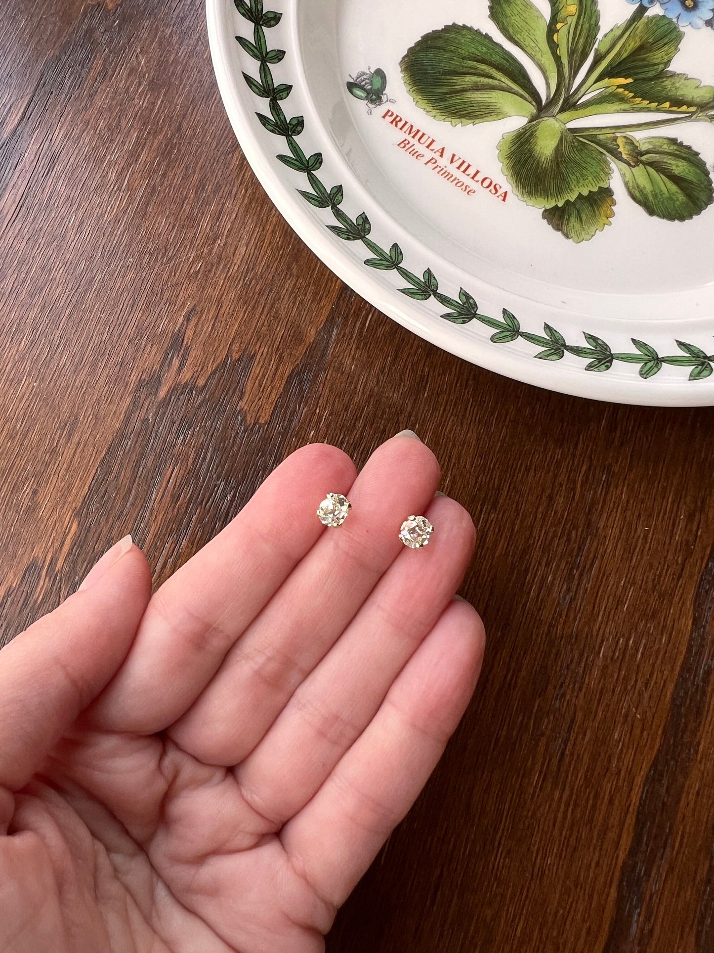 Antique 1 Carat 1Ctw. OVAL Light Yellow Cape Color Old Mine Cut DIAMOND Stud Earrings w/ Certificate 18k White GOLD Romantic Gift Minimalist