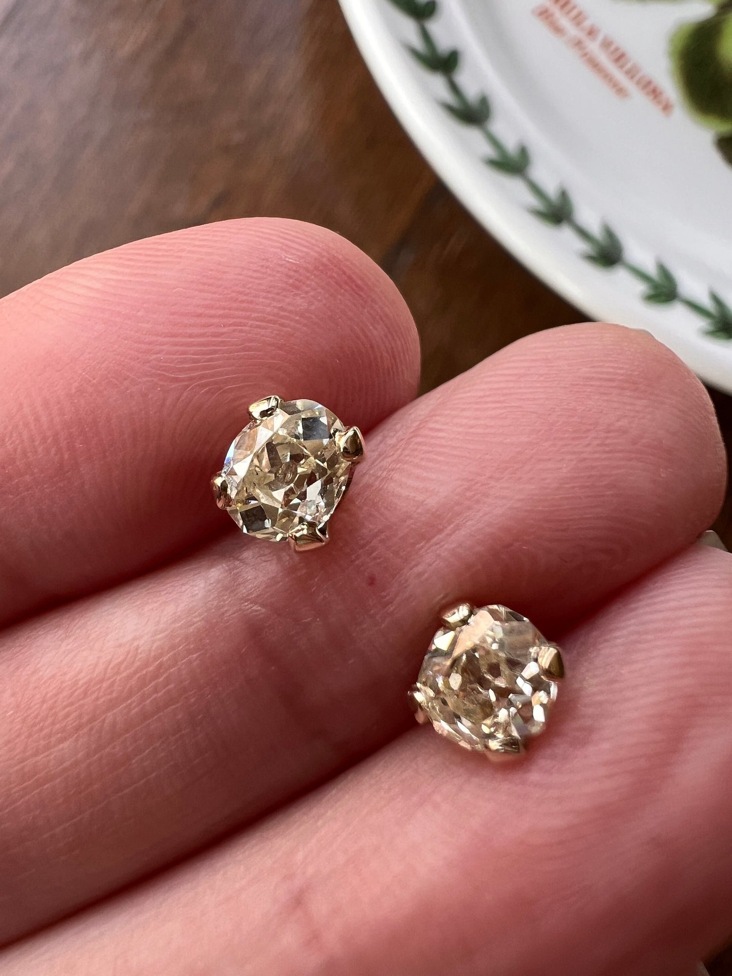 Antique 1 Carat 1Ctw. OVAL Light Yellow Cape Color Old Mine Cut DIAMOND Stud Earrings w/ Certificate 18k White GOLD Romantic Gift Minimalist