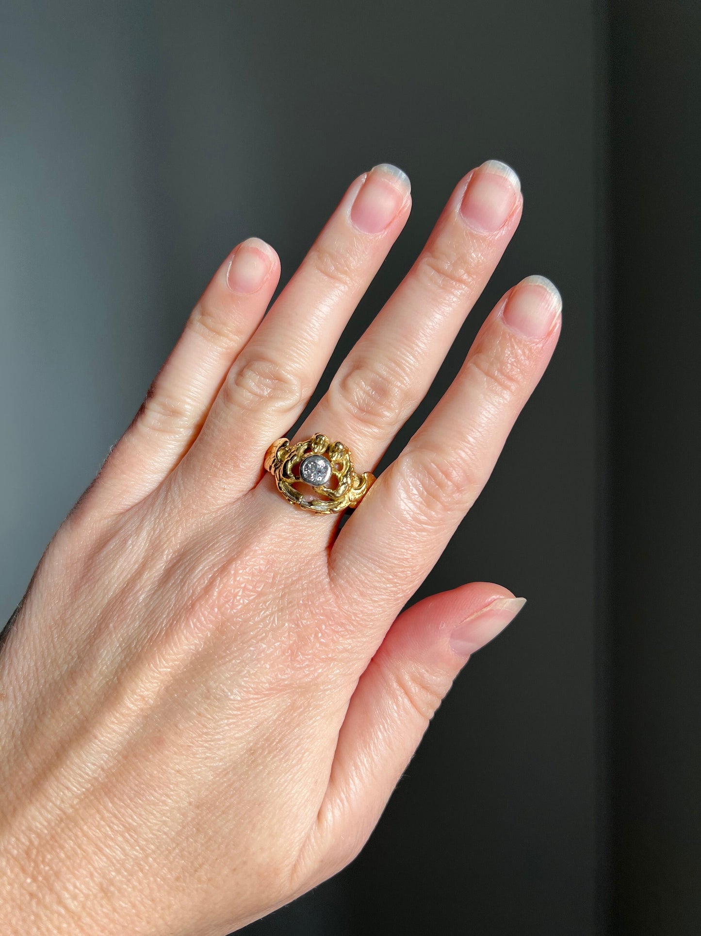HEAVY Double DRAGON French Antique .3 Ctw Old European Cut DIAMOND RiNG 10g 18k Gold Gift Victorian Figural Belle Epoque Art Nouveau Unisex