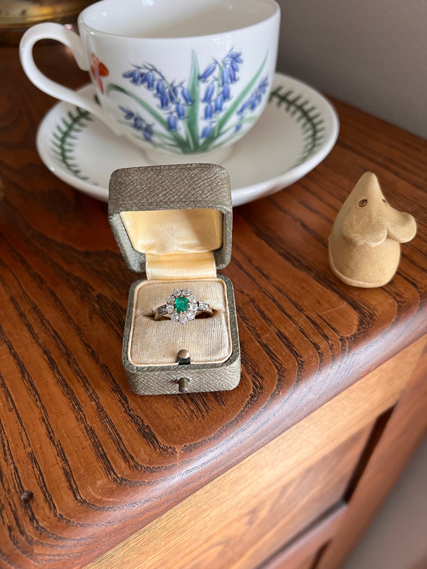 French Antique Natural EMERALD .6Ctw Old Mine Cut Rose DIAMOND Halo Ring 18k Gold Green Belle Epoque Art Nouveau Edwardian Romantic Gift OMC