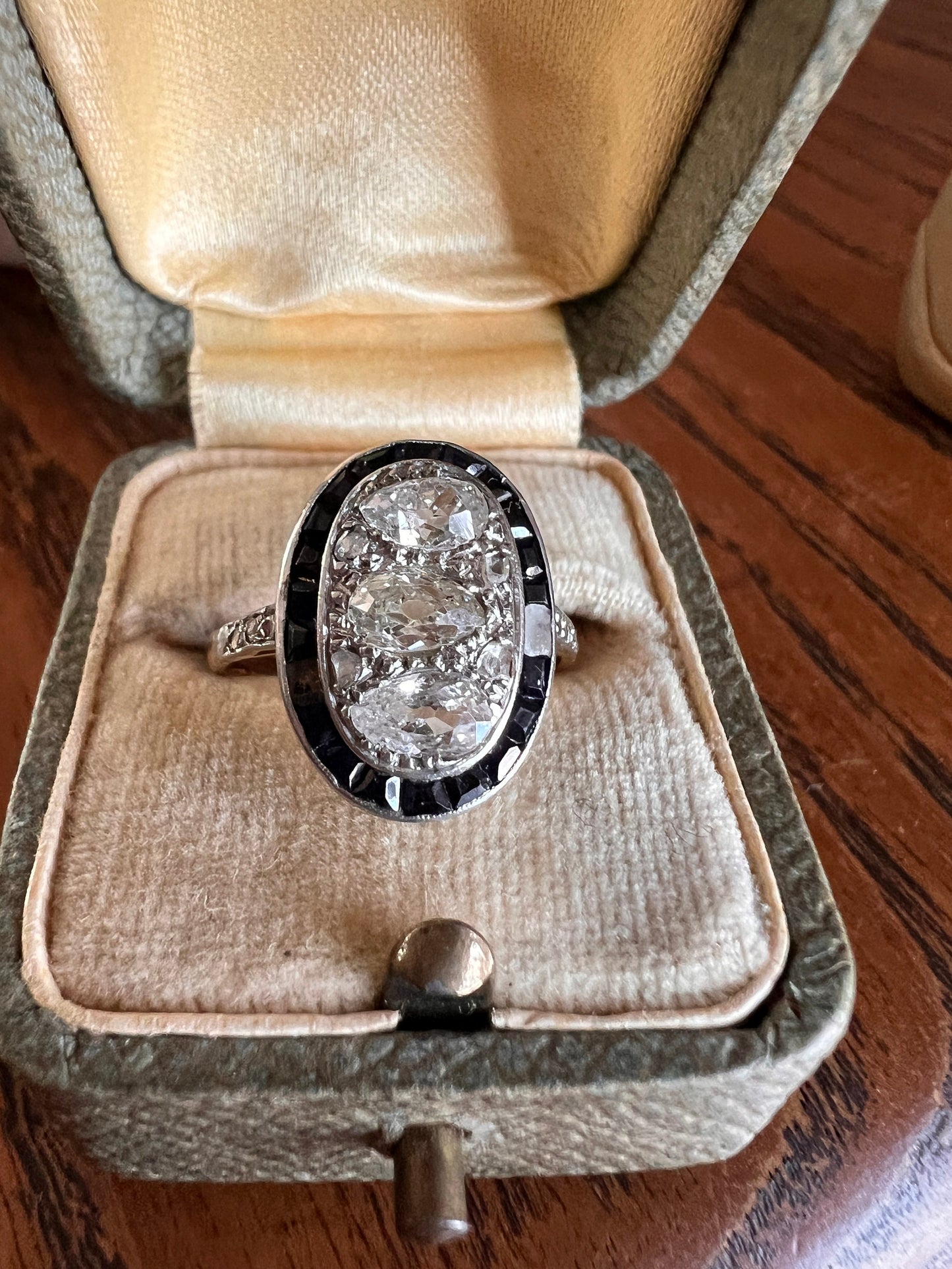 PEAR 1 Carat Old Mine Cut Diamond HALO Ring French Antique 18k Gold Edwardian Carre Square Cut SAPPHIRE Halo Rare Stacker 1 Ctw Tdw OmC Blue