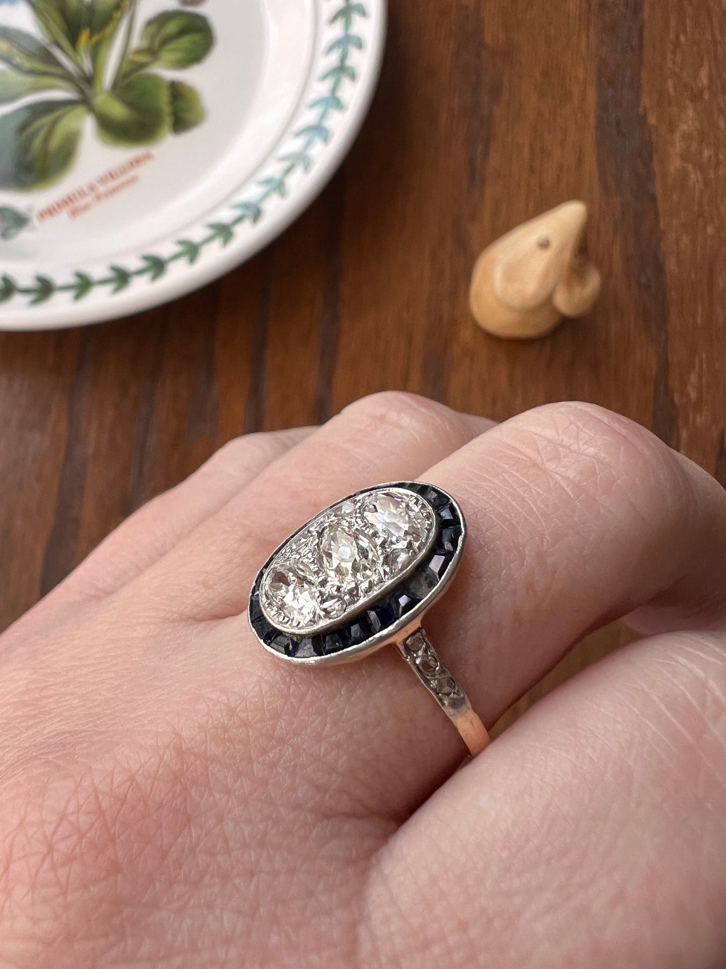 PEAR 1 Carat Old Mine Cut Diamond HALO Ring French Antique 18k Gold Edwardian Carre Square Cut SAPPHIRE Halo Rare Stacker 1 Ctw Tdw OmC Blue