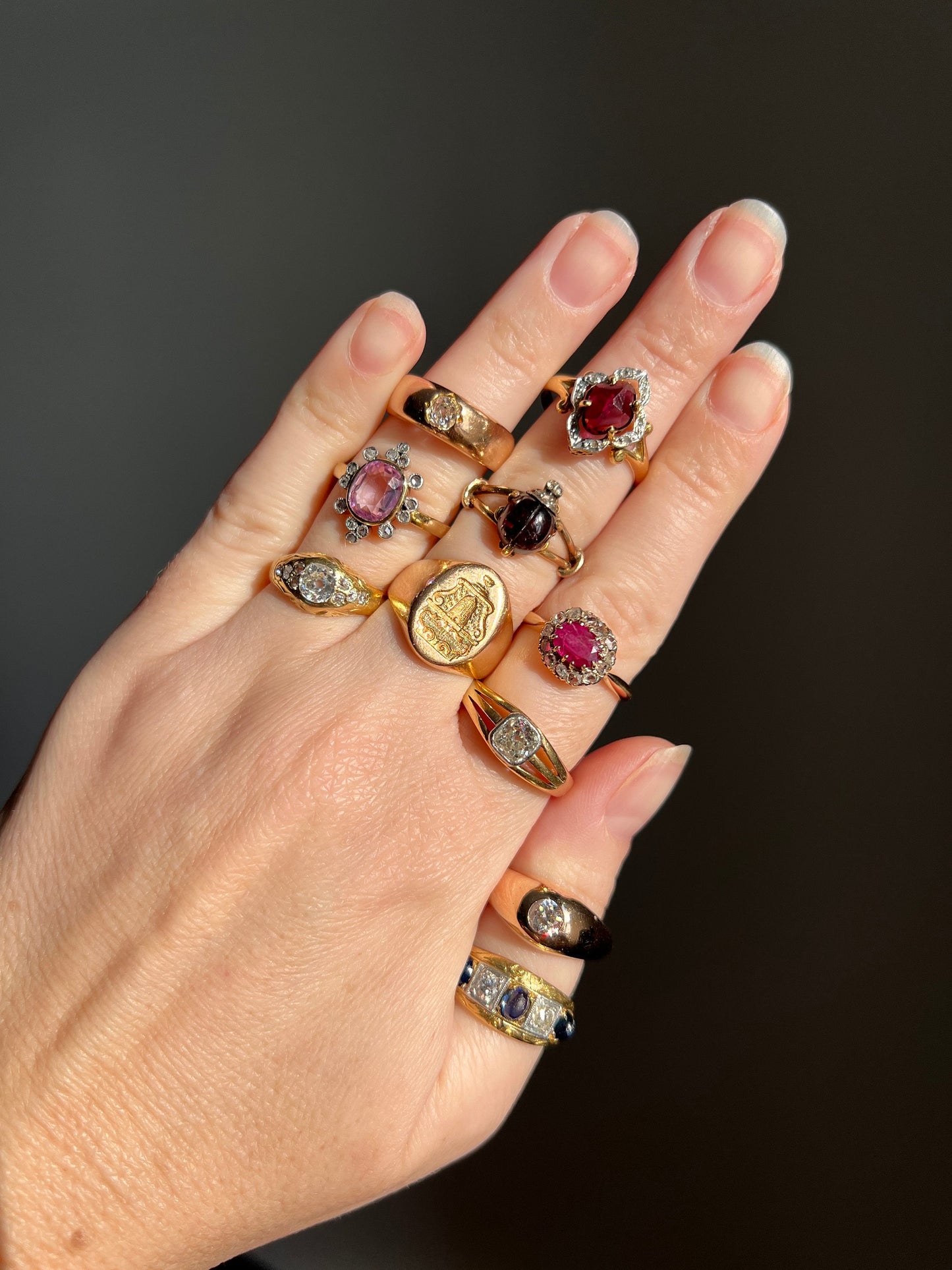 Antique .6 Carat Old Mine Cut DIAMOND French Solitaire Gypsy Band Ring Chunky Stacker 18k Gold Victorian Belle Epoque Romantic Gift Line OmC