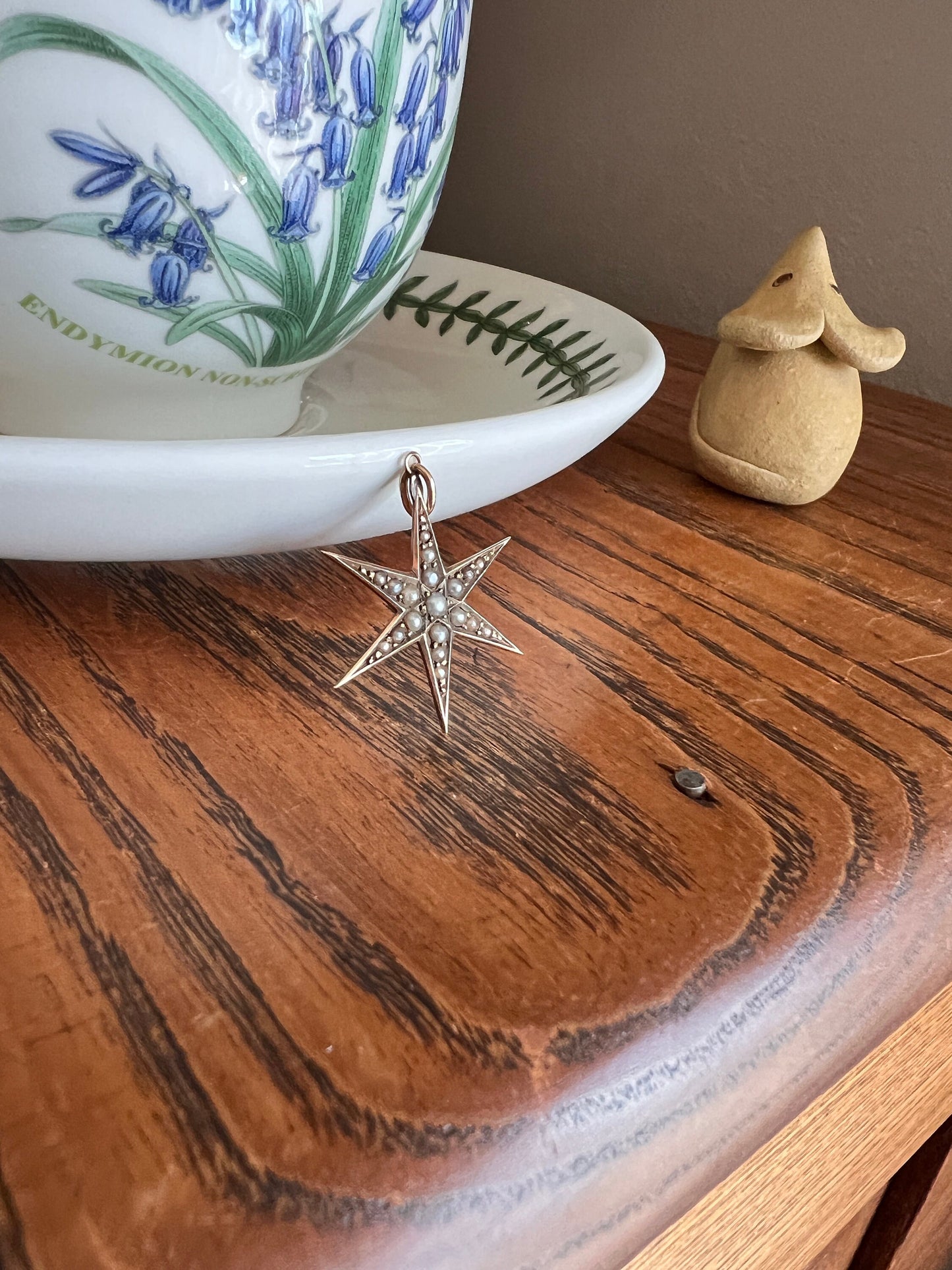 STAR Figural Seed Pearl Pendant Victorian ANTIQUE 9k Gold Romantic Gift Starburst Neckmess Neckstack Not 10k Edwardian Bridal Something Old