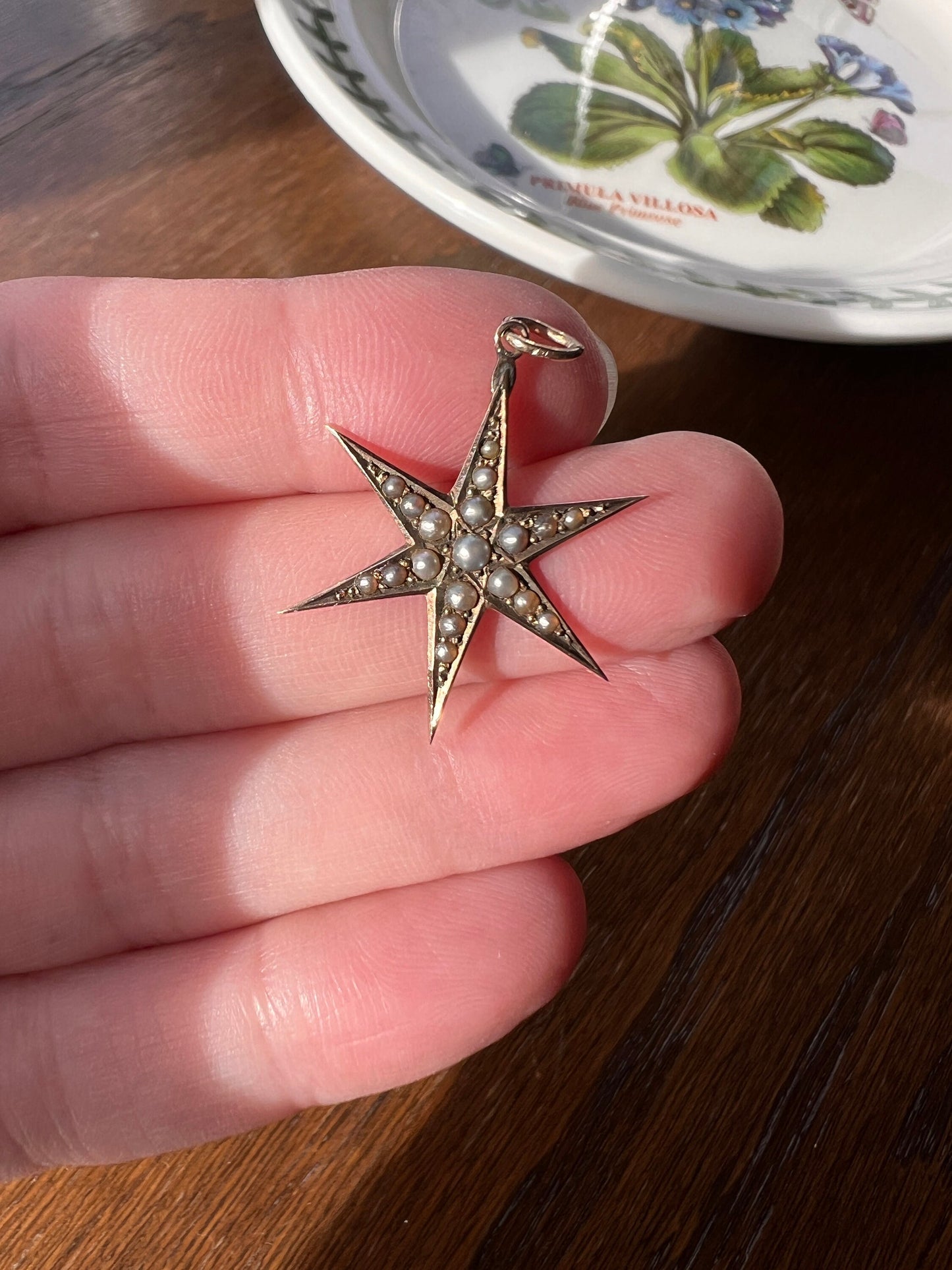 STAR Figural Seed Pearl Pendant Victorian ANTIQUE 9k Gold Romantic Gift Starburst Neckmess Neckstack Not 10k Edwardian Bridal Something Old