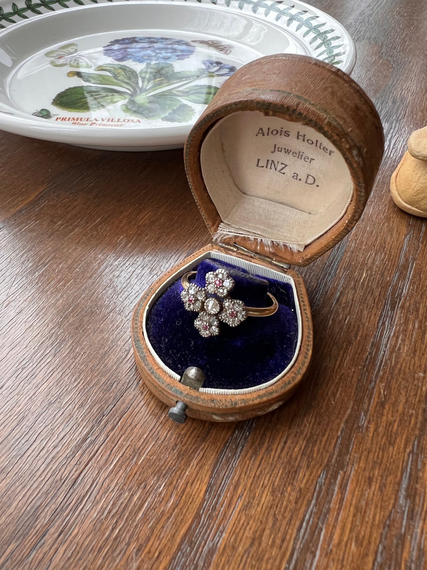 Cruciform FLORAL Rose Old Mine Cut DIAMOND Encrusted Ring Ruby Center French Georgian Victorian Antique 18k Gold 3D Unique Forget Me Not OmC