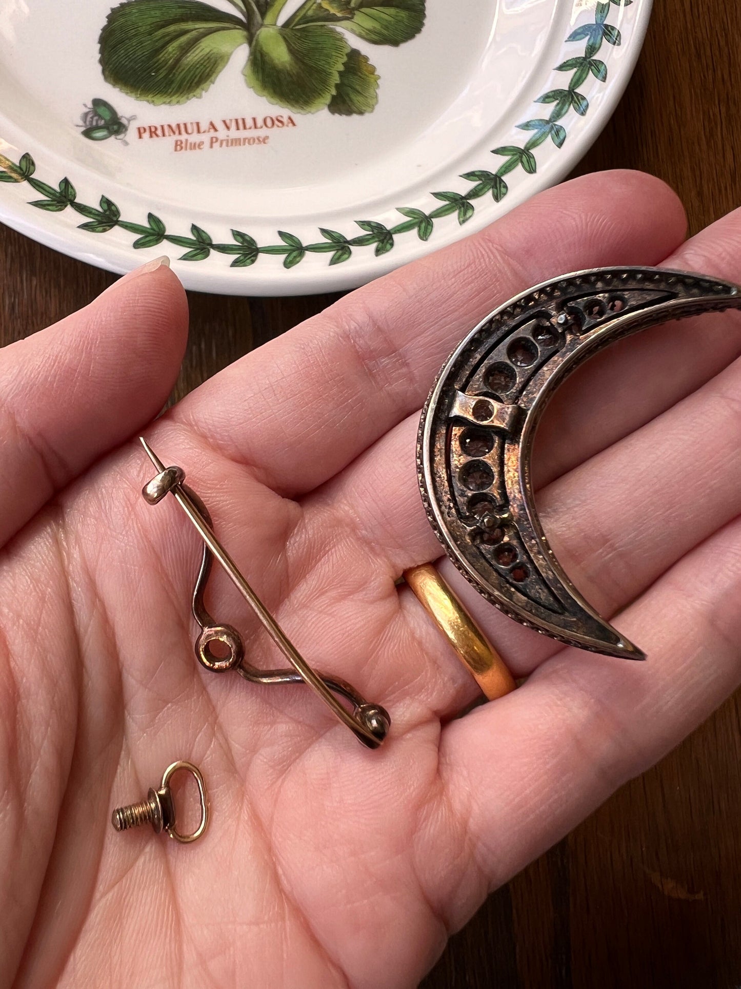 Special XL Crescent MOON 2 3/4 Carats Rose Old Mine European Cut DIAMOND Brooch Pendant French Antique 14k Rose Gold Silver Victorian Gift