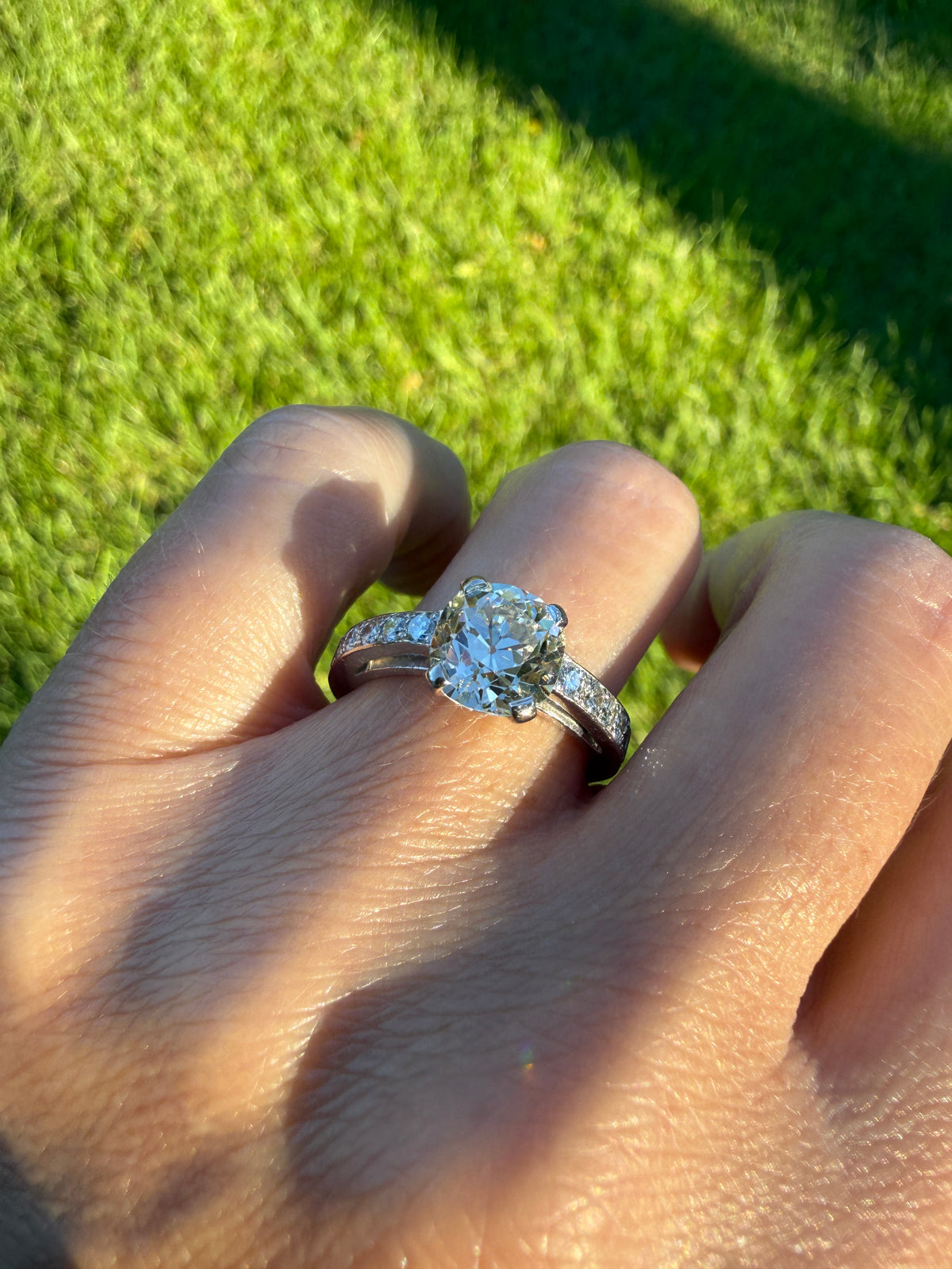 Original Vintage Eye Clean 2.25 Carat Natural Antique Old Mine Cut DiAMOND Solitaire Ring French 18k White GOLD Engagement Art Deco 2.75Ctw