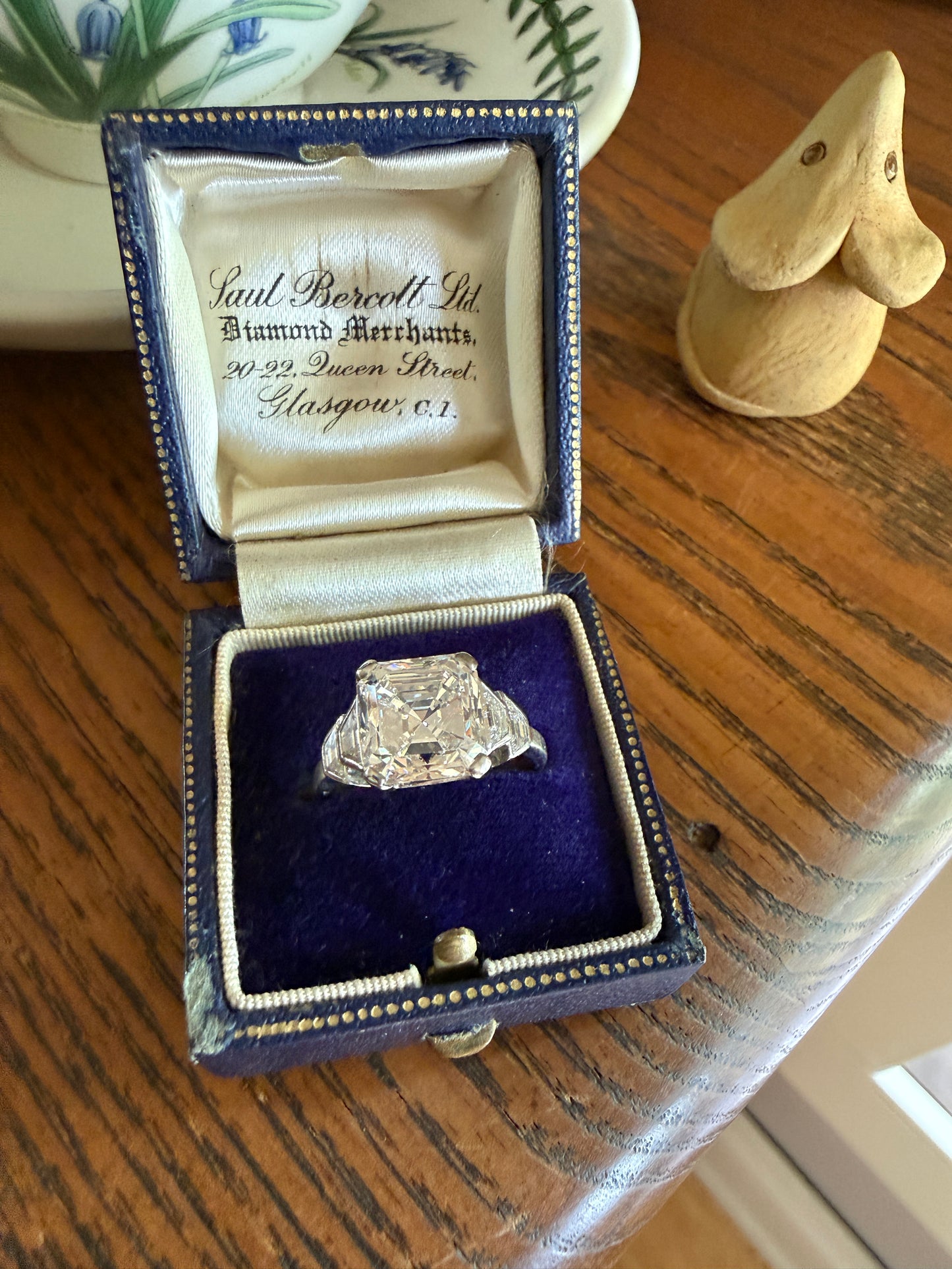 Exceptional 4 Carat Square Step Cut Diamond Solitaire Ring French PLATINUM w/ Trapezoid Accents Vintage to Art Deco 4.5Ctw Faces Eye CLEAN