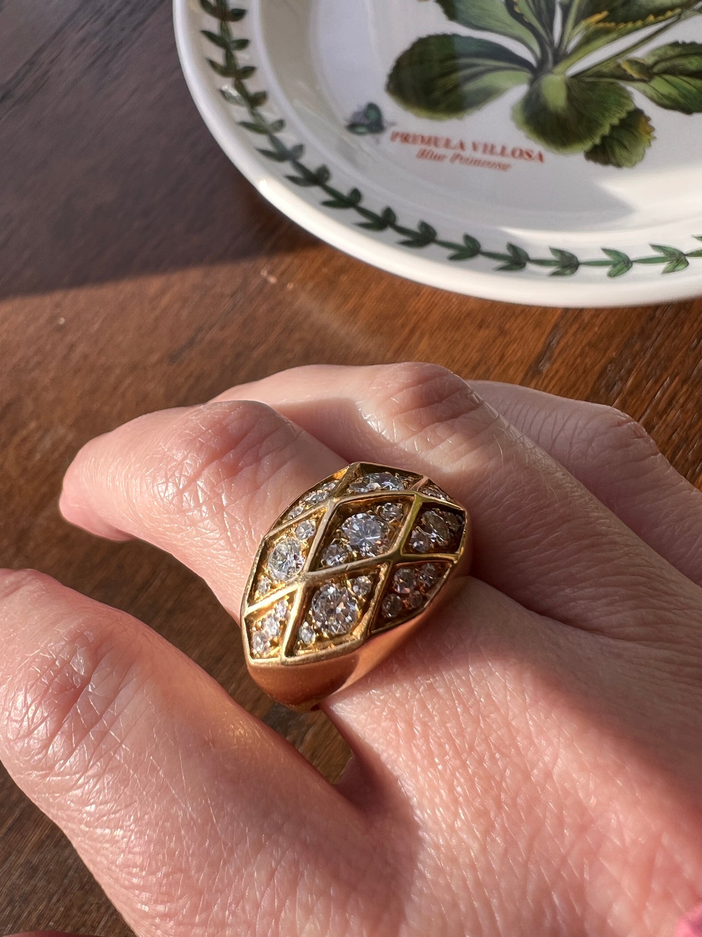 CHUNKY 1 Carat Geodesic Dome Ring 9g 18k Gold Bombe Band 29 Diamond Honeycomb Ring Heavy Retro Vintage