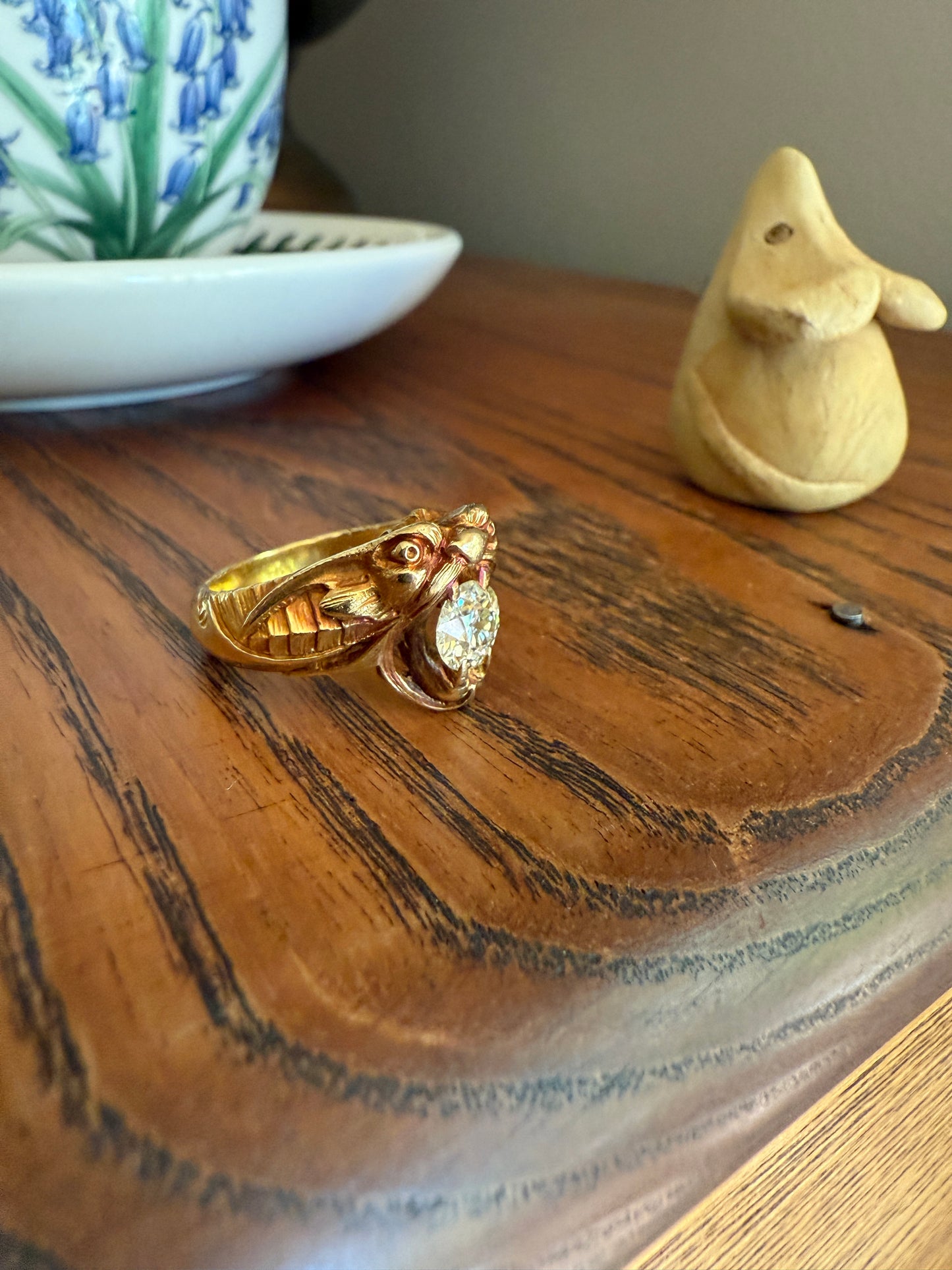 DRAGON Heavy Antique 1 Carat Old European Cut Diamond Figural Ring 12.6g 18k Gold Solid Gargoyle Chimera Belle Epoque Art Nouveau Unisex OEC