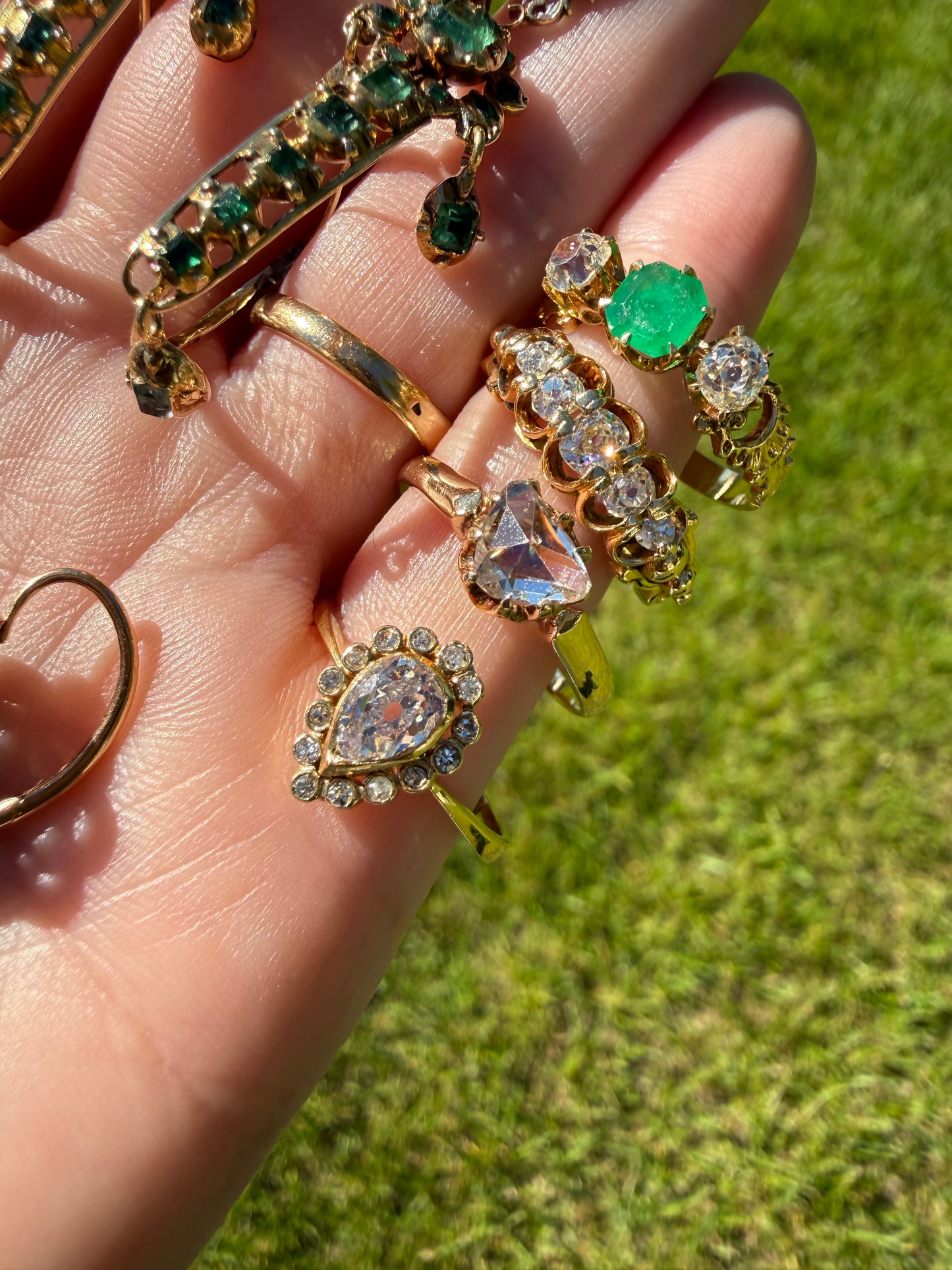 Vintage Halo Ring with Chunky .6 Carat Antique Old Mine Cut PEAR Diamond Eye Clean & Old Single Cuts Bezel Set Ring Teardrop Stacker