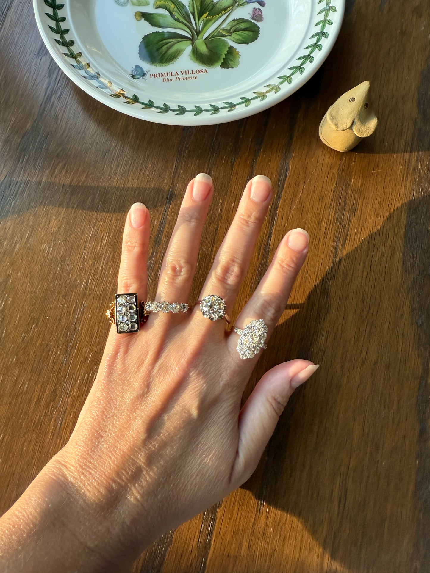 Georgian Era Antique 1 CARAT+ Rose Cut DIAMOND Disco Ball Grid Panel Lozenge Cluster Ring 18k Gold Silver Collets Stacker Gift Faces Up 2Ctw
