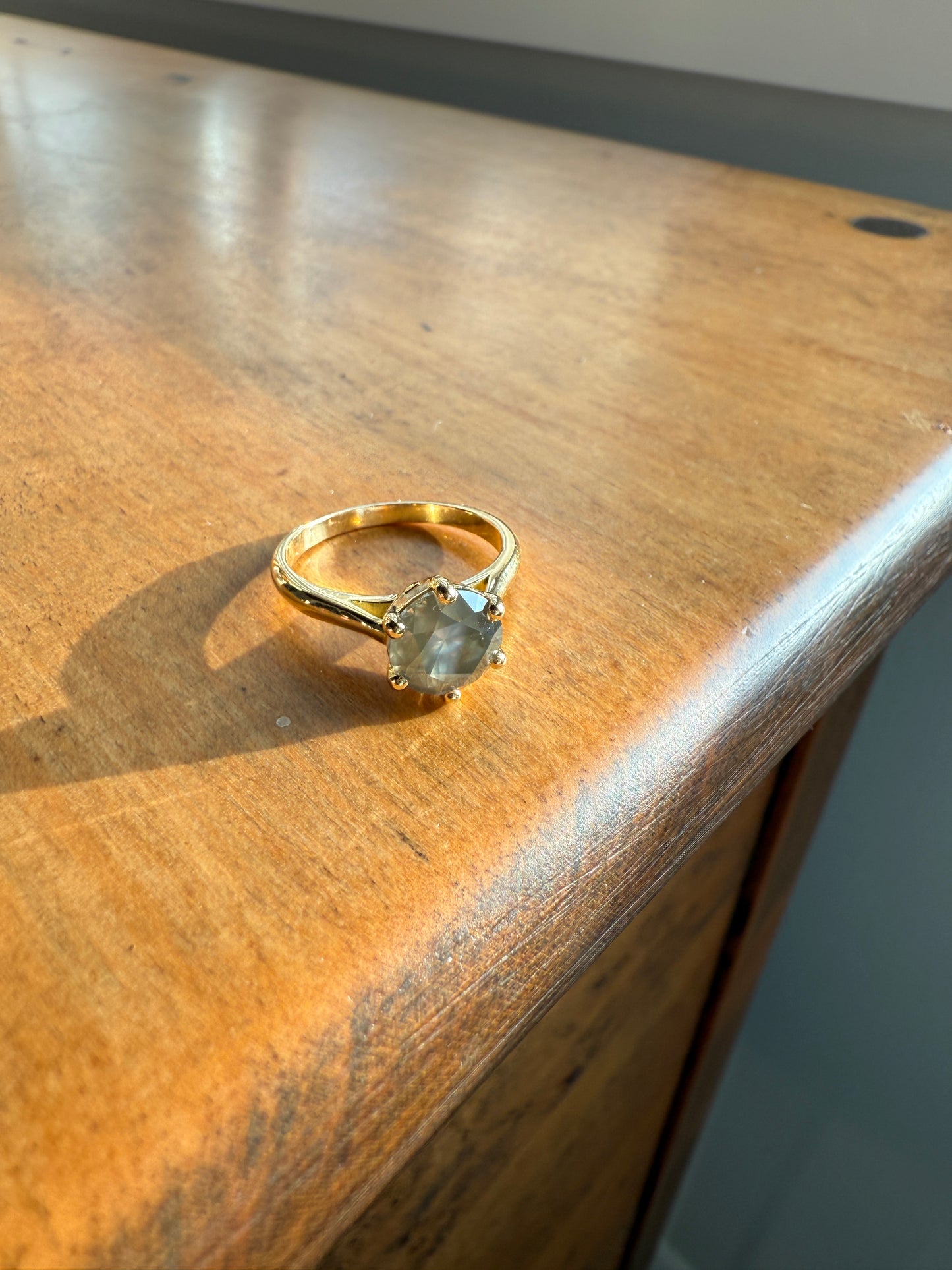 Fancy Intense Yellowish Gray Natural Diamond 2.4 Carat Solitaire Ring Smoky Inner Glow Aura French Vintage 18k Gold Unique Engagement Ooak