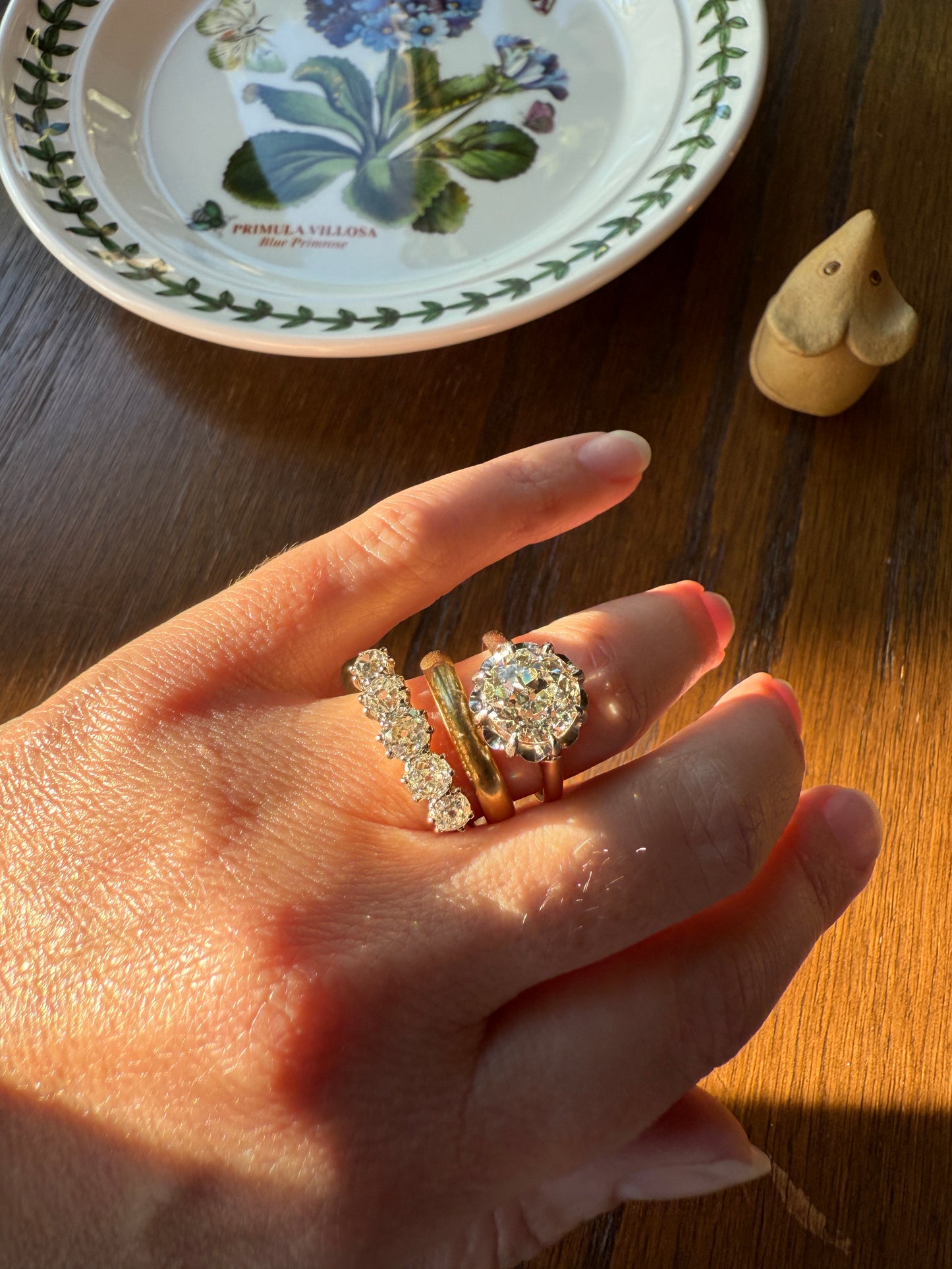 Five Stone Victorian Antique 1.75 CARAT Old Mine Cut DIAMOND Tall Stacker Ring 18k Gold Skinny Band Wedding Anniversary