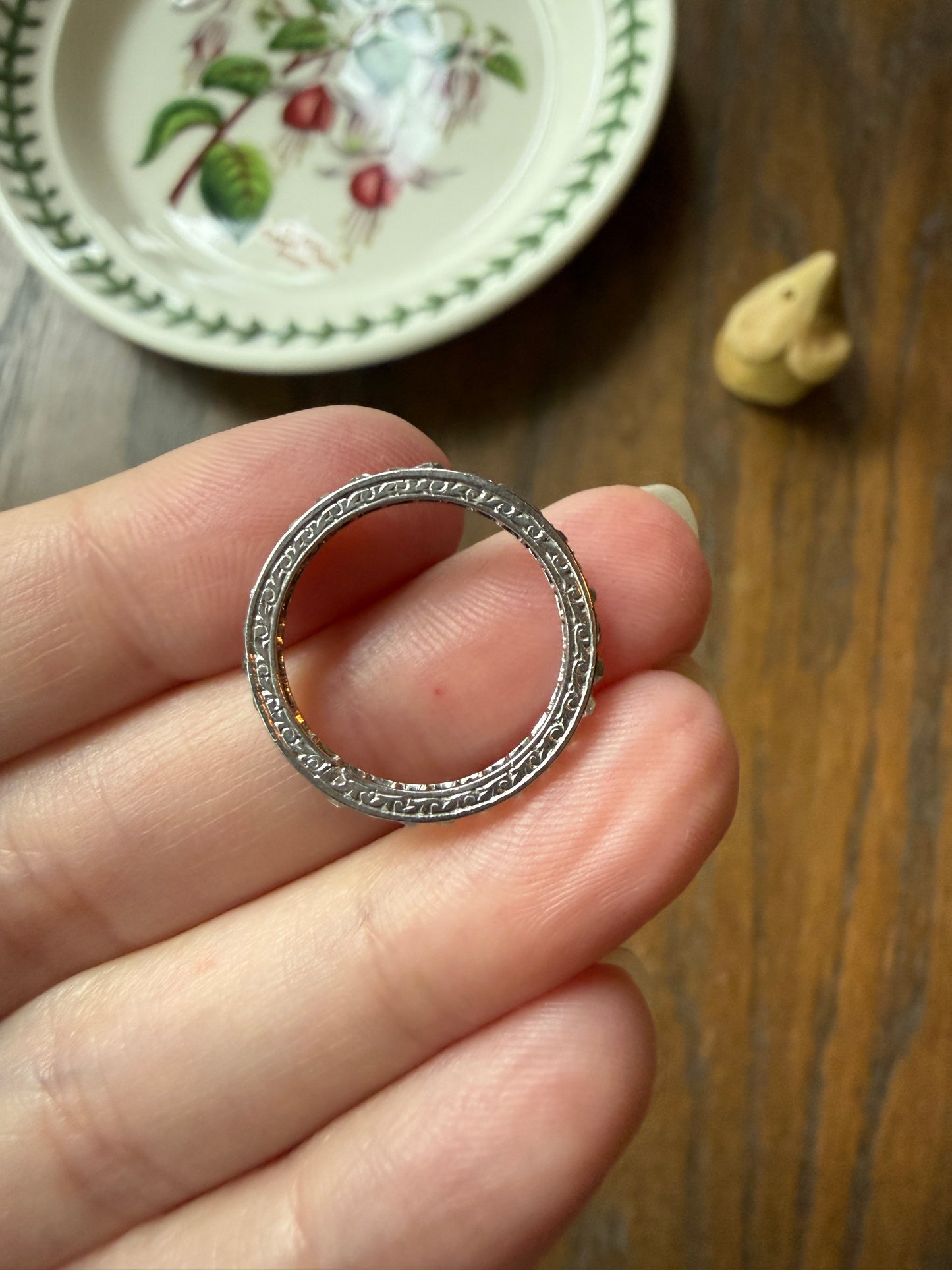 French Antique PLATINUM Chunky 1.5 Carat 29 Old Mine Cut Eternity Band Skinny Wedding Band Engraved Edwardian Stacker