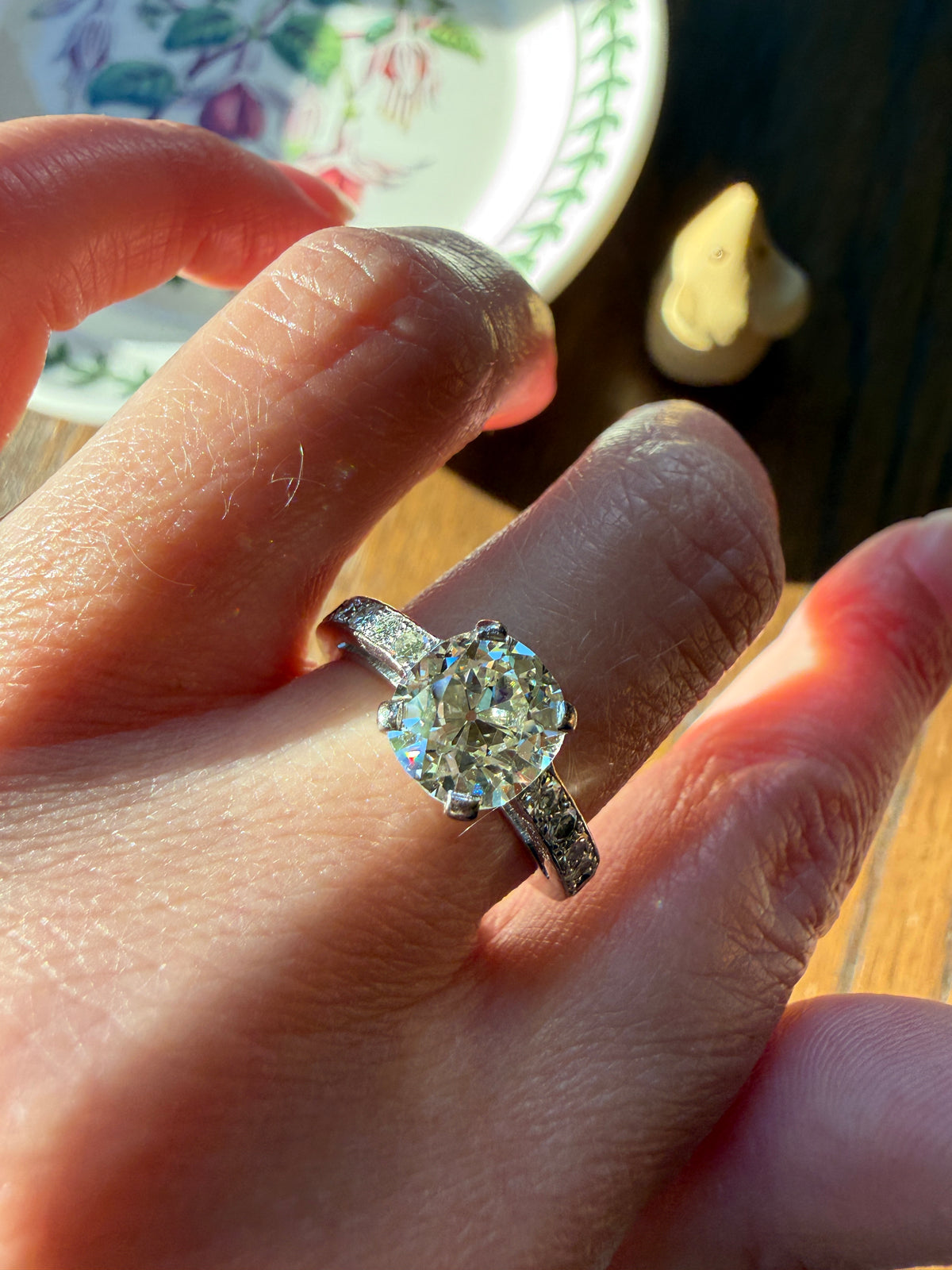 Original Vintage Eye Clean 2.25 Carat Natural Antique Old Mine Cut DiAMOND Solitaire Ring French 18k White GOLD Engagement Art Deco 2.75Ctw