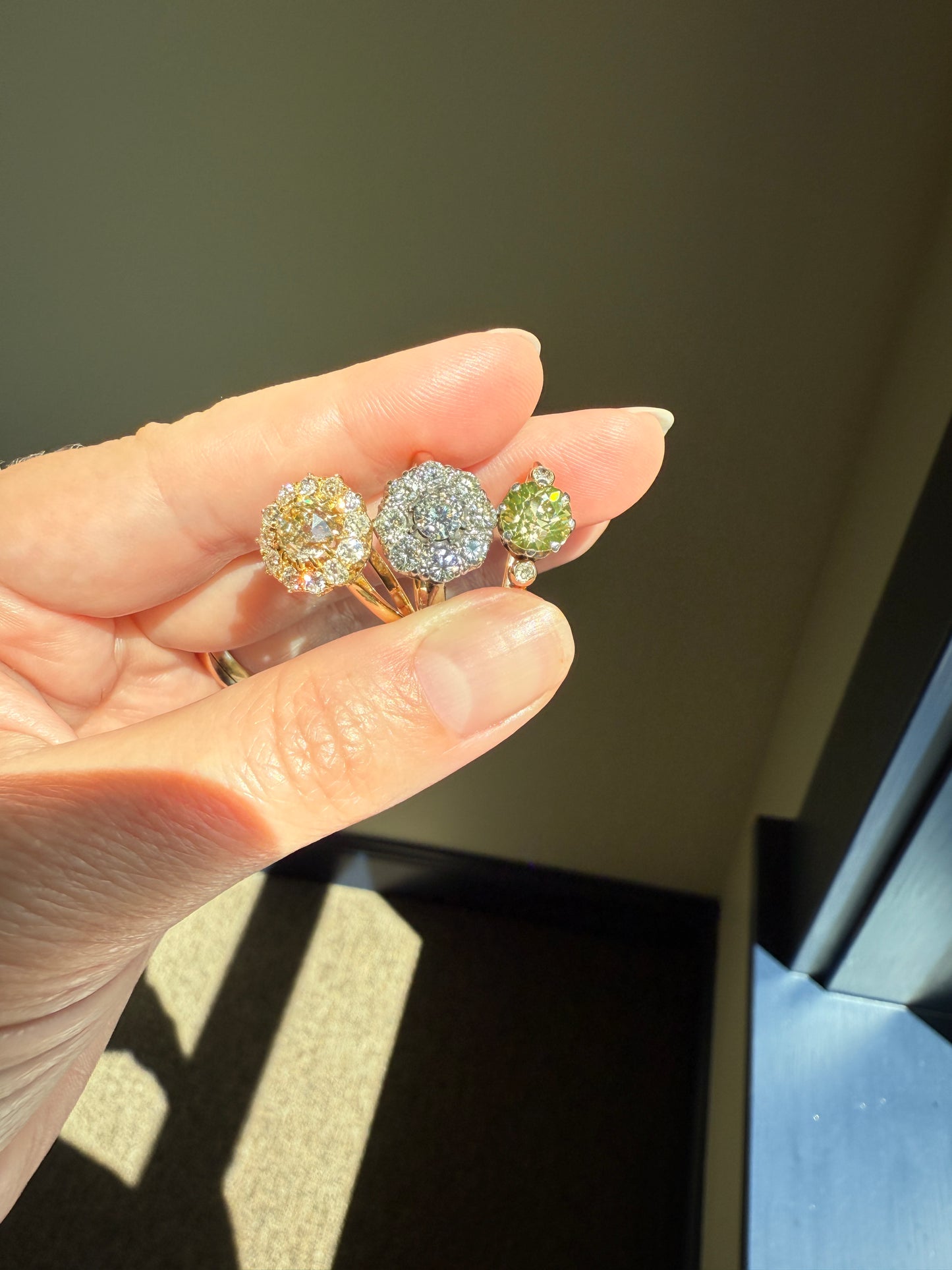 ANTIQUE Eye Clean 1.5 Carat Tdw Champagne Old Mine Cut Diamond Colorless OMC Halo Cluster Ring Victorian Two Tone 1.5Ctw Light Yellow Brown