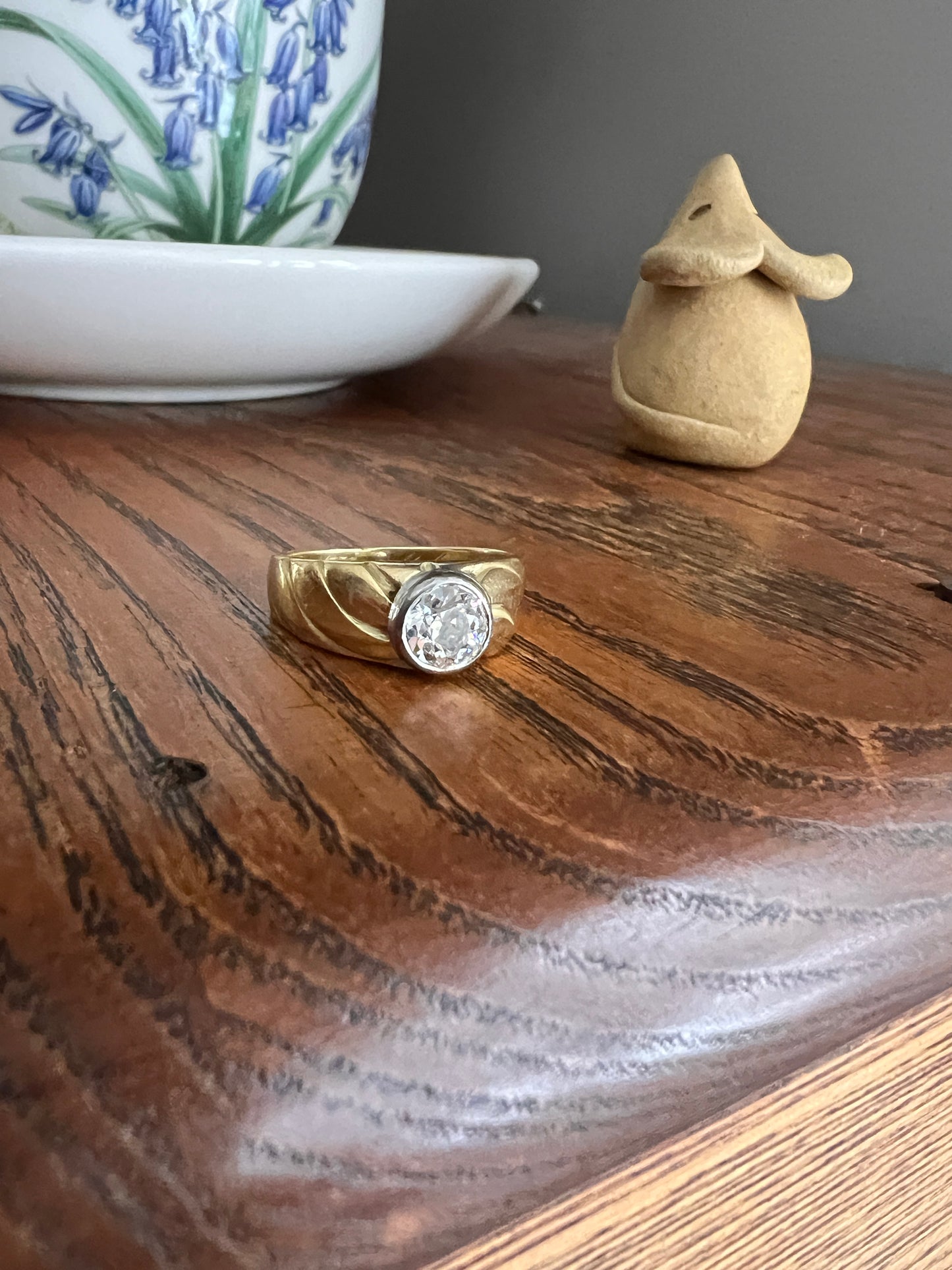 DATED c1900 Chunky .9 Carat Old Mine Cut Diamond Buttercup Gypsy Band Glowing 22k Gold Platinum Ring Unisex