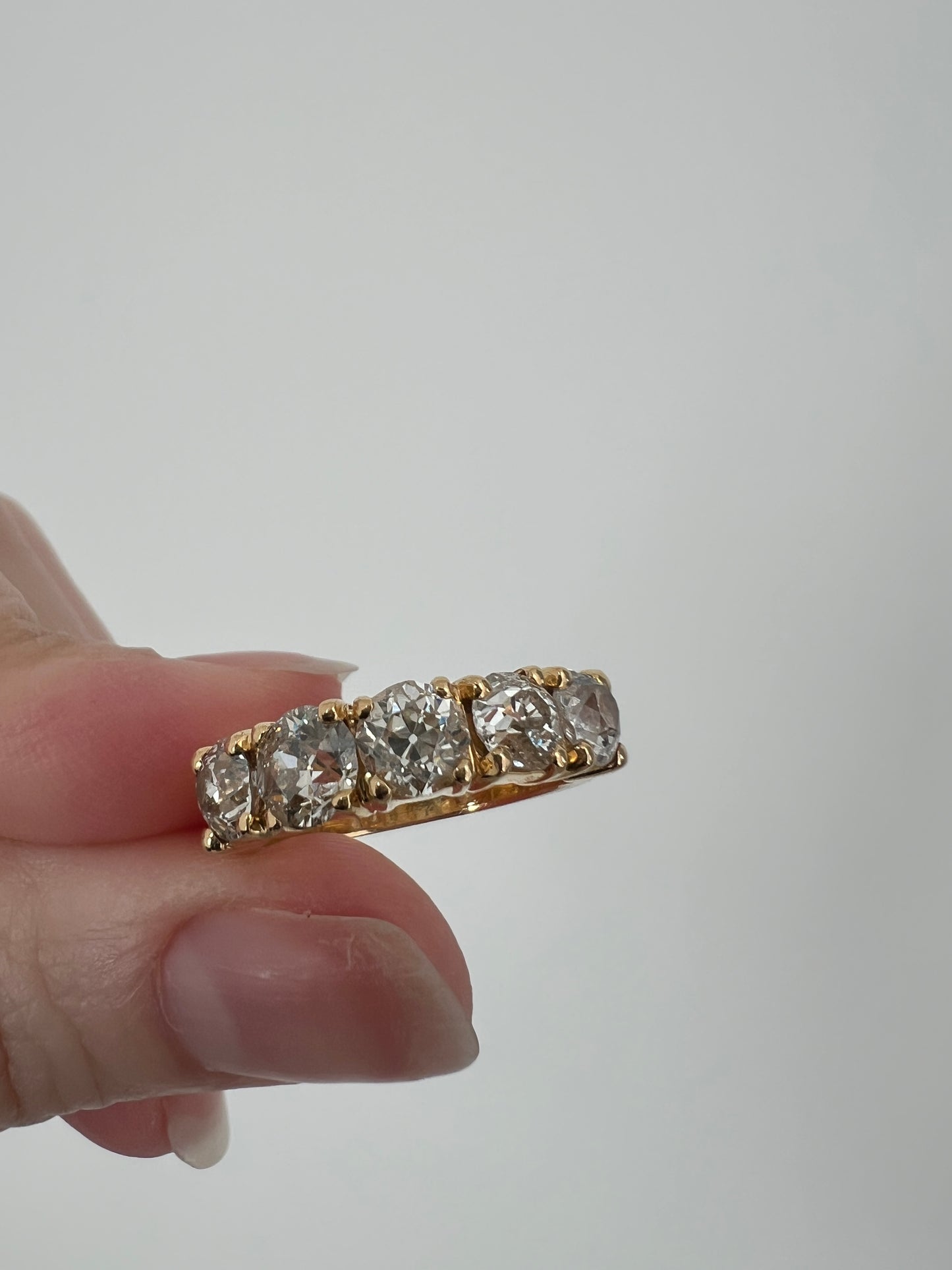 Chunky 2 1/2 Carat Old Mine Cut Antique DIAMOND Five Stone Band Line Ring 18k Gold French Vintage Setting Stacker