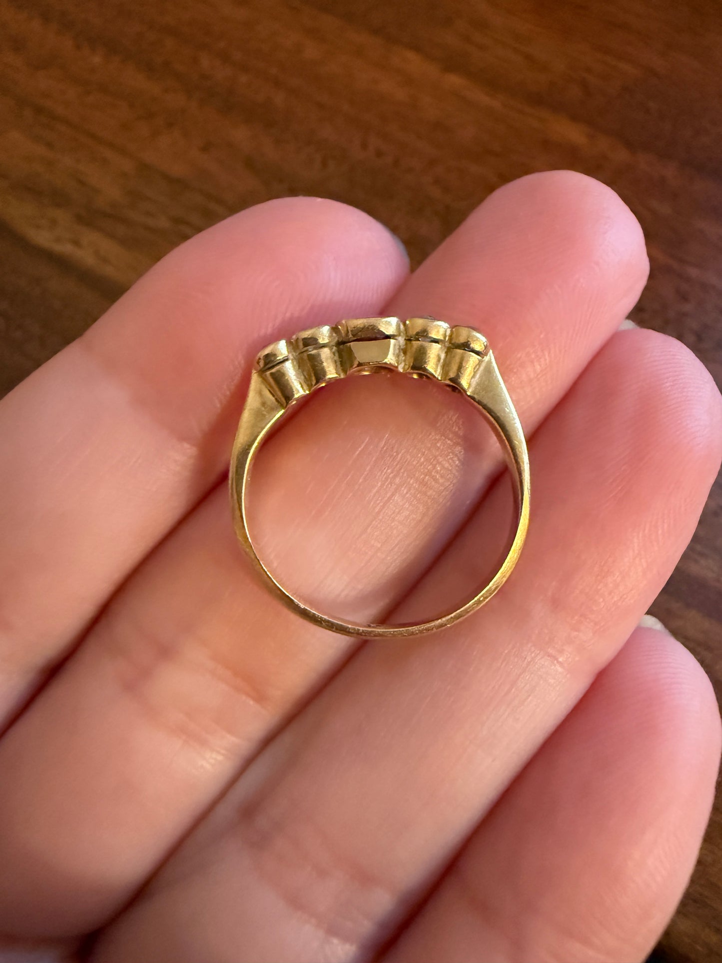 RUBY & Old Mine Cut DIAMOND Five Stone Band 18k Gold Platinum Edwardian Antique Bezel Ring Romantic Gift Pink Red Wedding Stacker