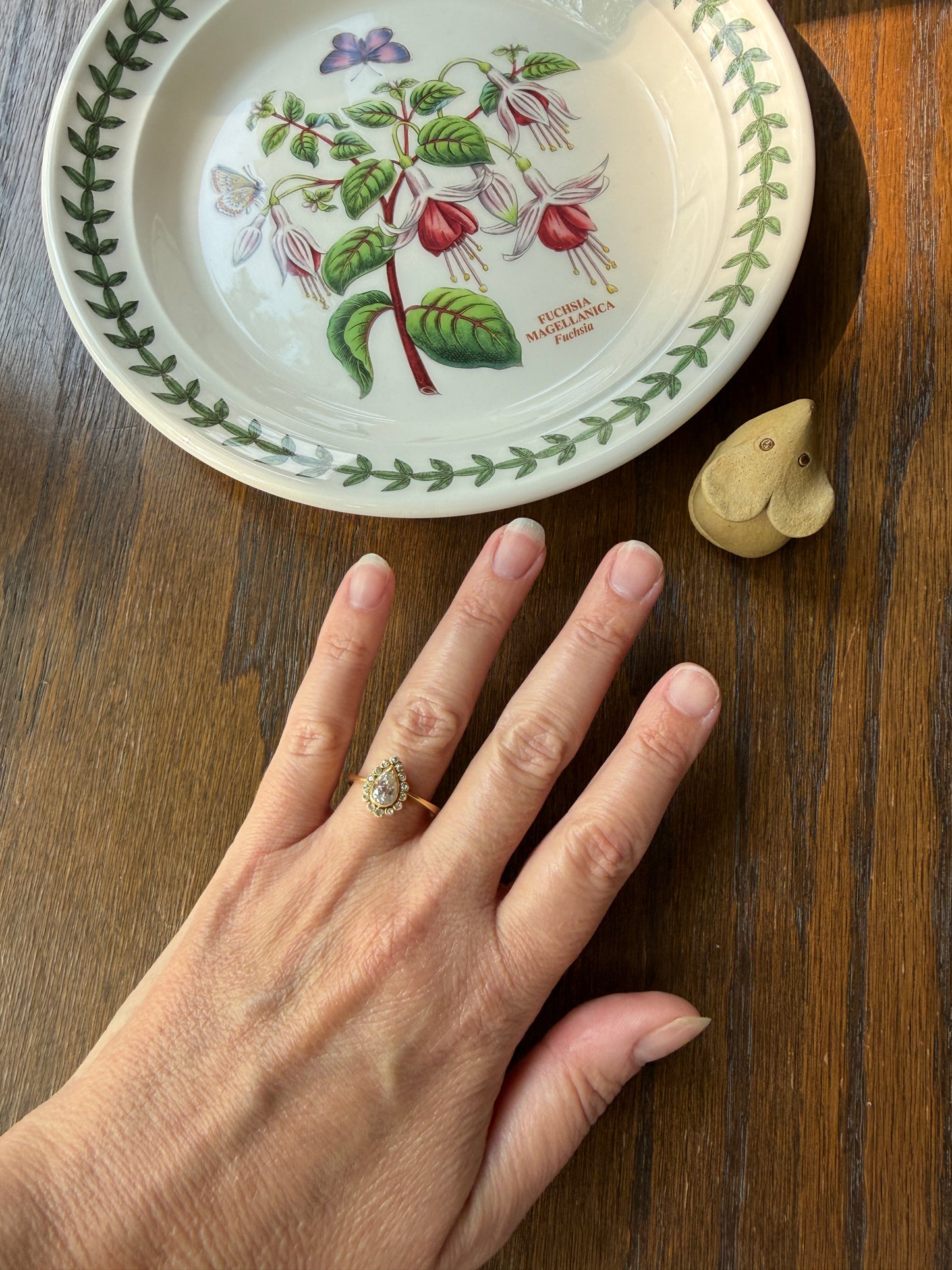 Vintage Halo Ring with Chunky .6 Carat Antique Old Mine Cut PEAR Diamond Eye Clean & Old Single Cuts Bezel Set Ring Teardrop Stacker