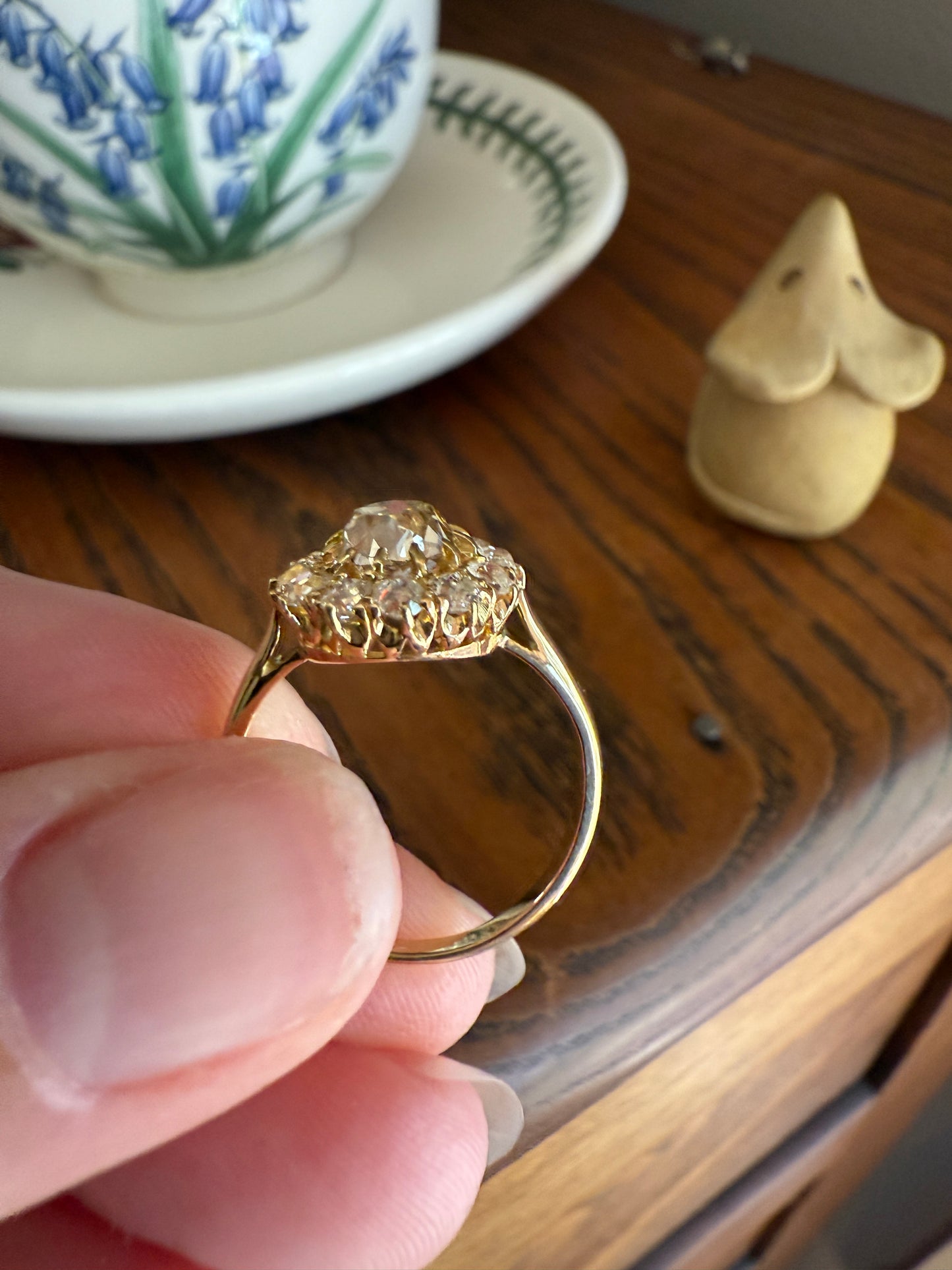 ANTIQUE Eye Clean 1.5 Carat Tdw Champagne Old Mine Cut Diamond Colorless OMC Halo Cluster Ring Victorian Two Tone 1.5Ctw Light Yellow Brown