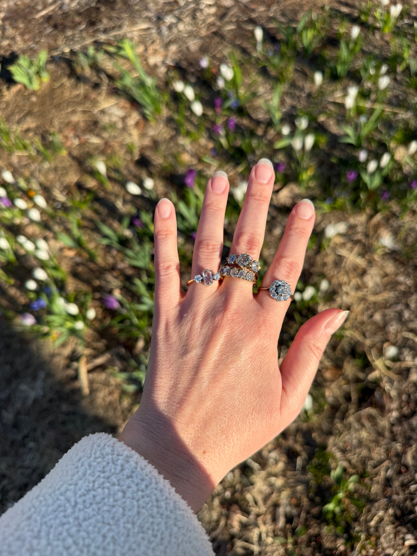 Victorian 2.25 Carats Antique Old Mine Cut Diamond Five Stone Ring 18k Gold Chunky Scrolled Ornate Band