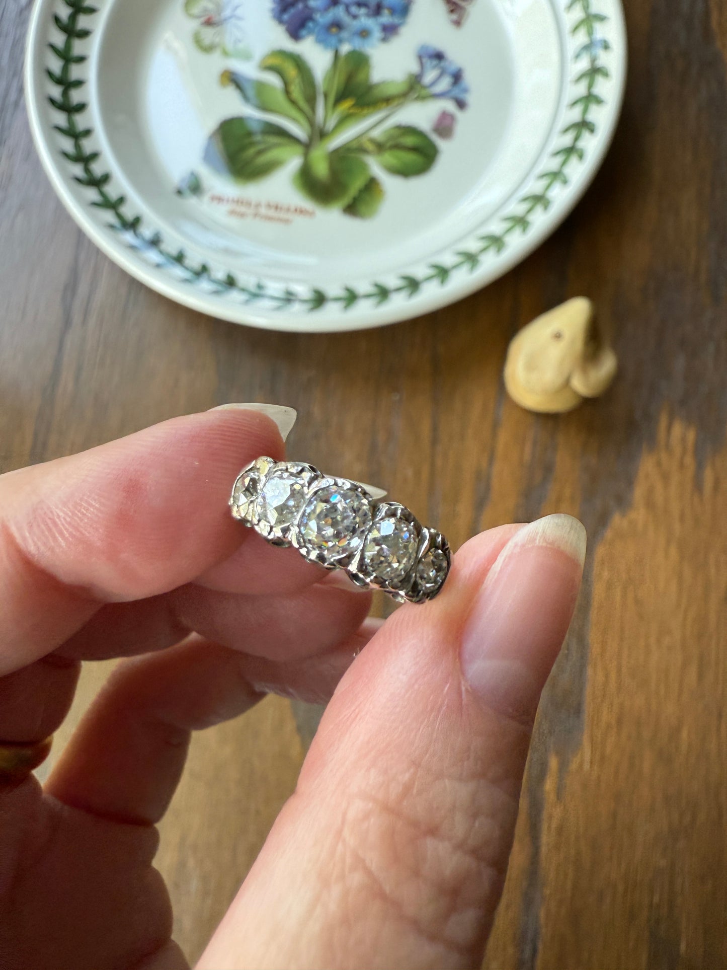 CHUNKY 1.5 Carat Five Stone Old Mine Cut Diamond Band French Antique Platinum Ring Stacker