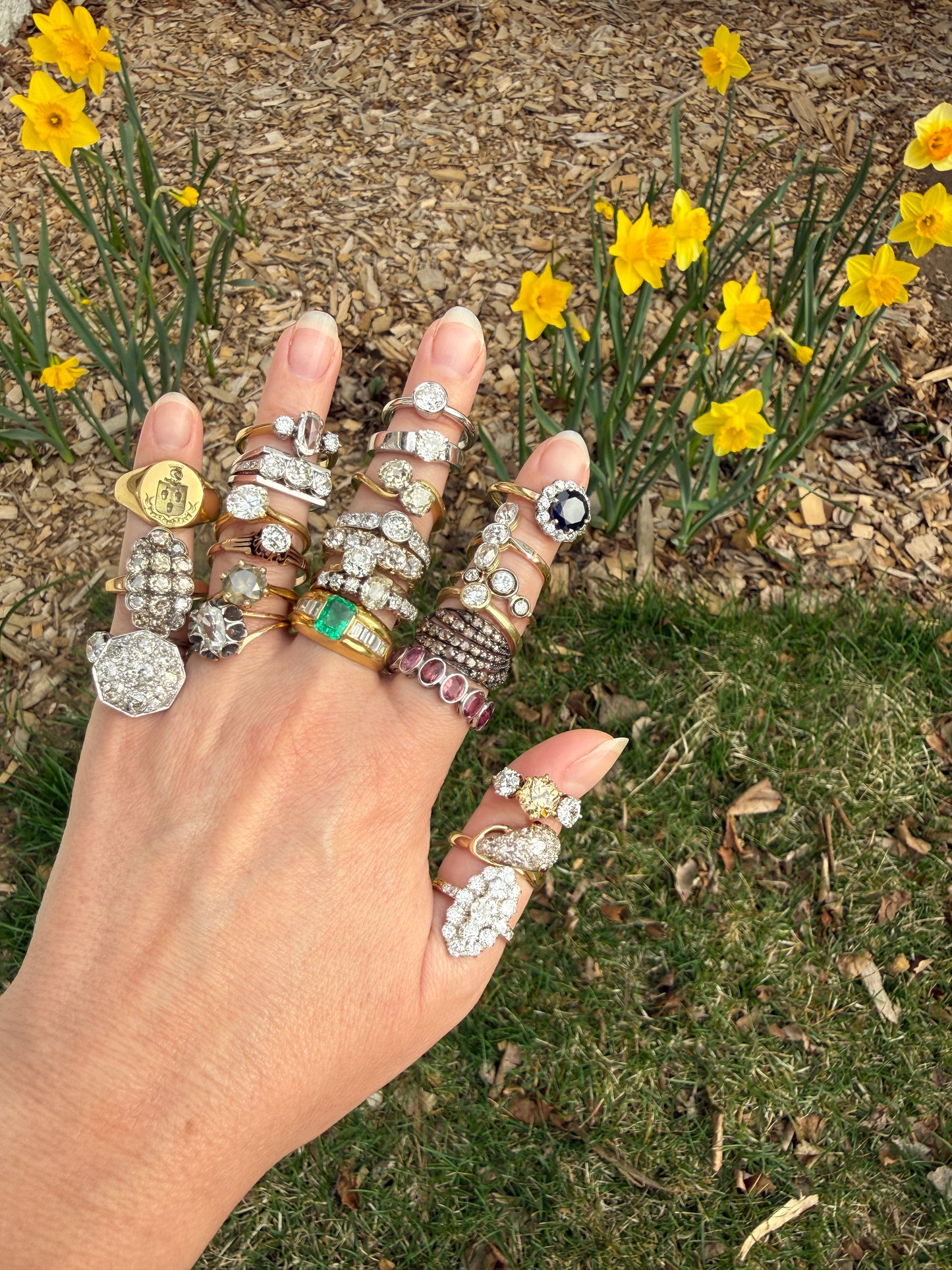 Victorian 2.25 Carats Antique Old Mine Cut Diamond Five Stone Ring 18k Gold Chunky Scrolled Ornate Band