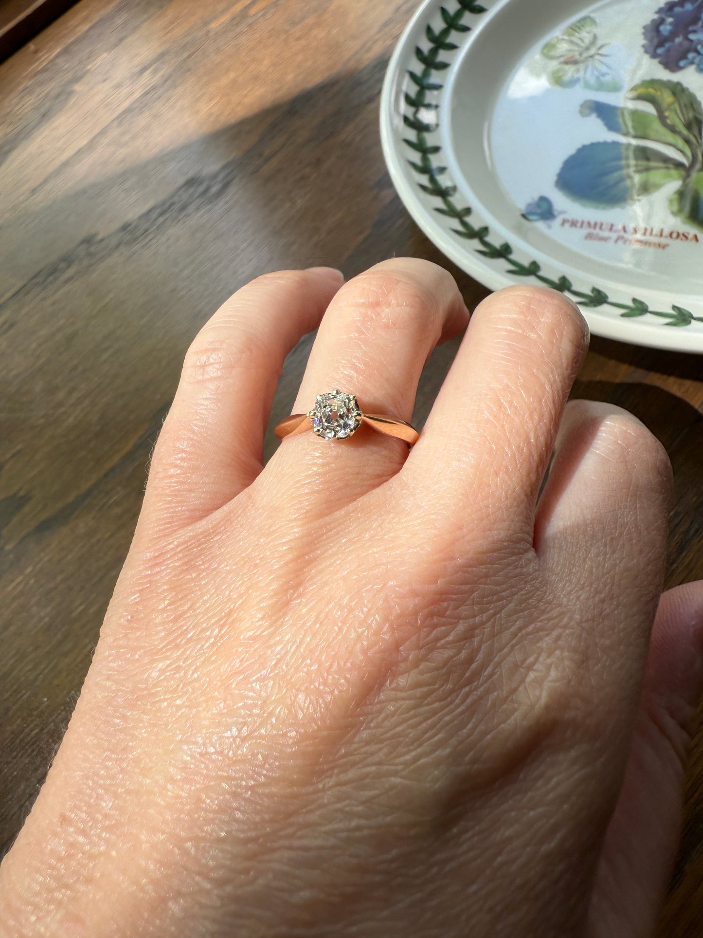 Antique Eye Clean .65 Carat Elongated Old Mine Cut DIAMOND French Solitaire Engagement Ring Stacker 18k Gold Wedding Prong Set OMC Gift