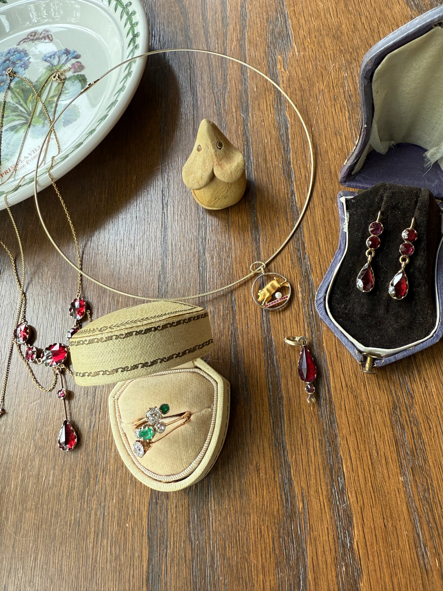 Gorgeous French PERPIGNAN GARNET Festoon NECKLACE Drapery Chain 18k Gold Bezel Set Rose Cut Closed Back Almandine Glowing Raspberry Wine