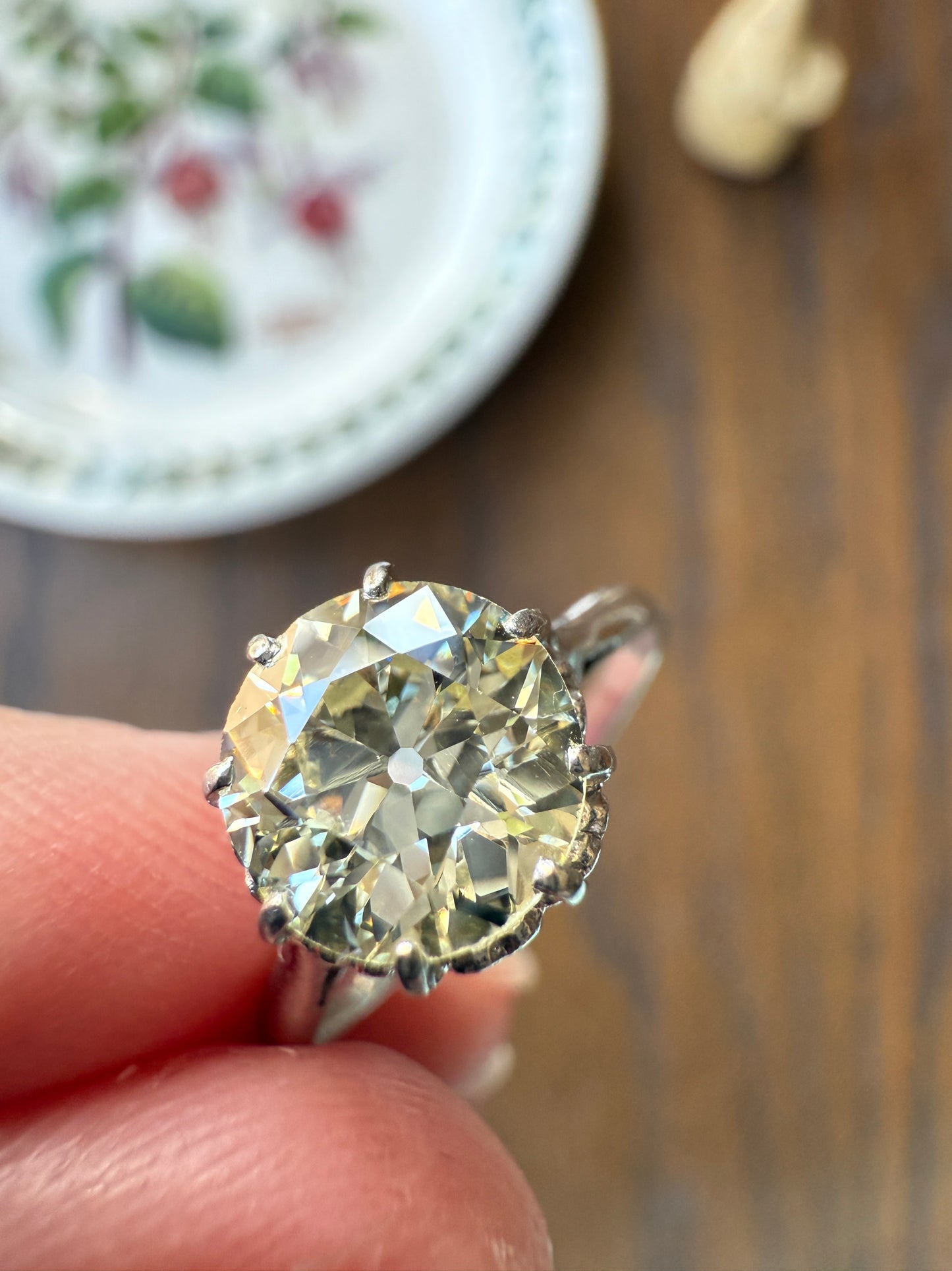 Antique Eye Clean Two Carat Warm Pale Yellow Natural Old European Cut DiAMOND Solitaire Ring Platinum Engagement All Original Edwardian Setting 2Ctw