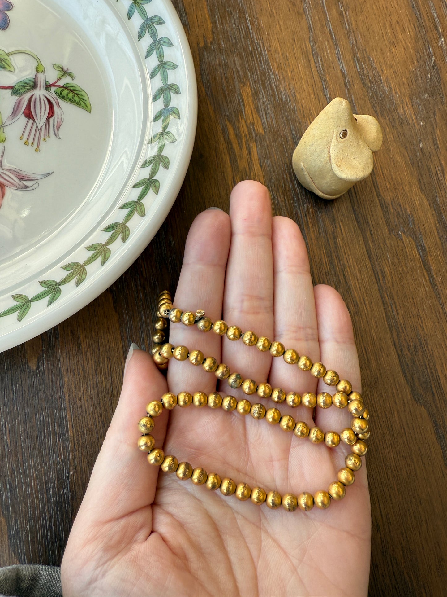 Antique Gold Filled Bead Necklace Chain #7 Small Uniform Choker 15.3g 14"