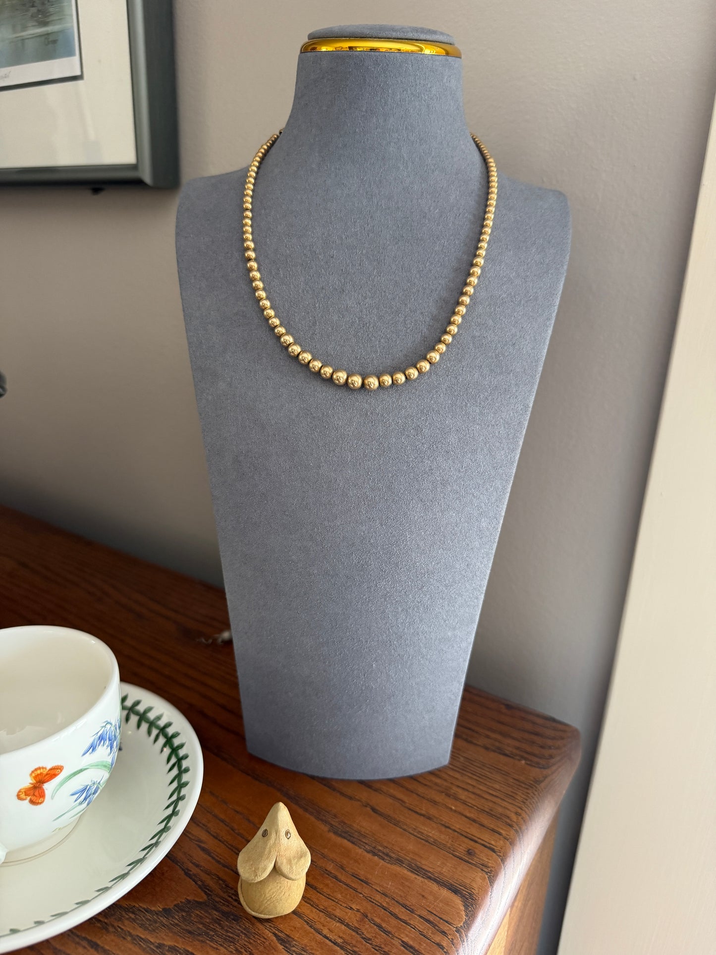 Antique Gold Filled Bead Necklace Chain #4 Graduating 16.75" 10.6g