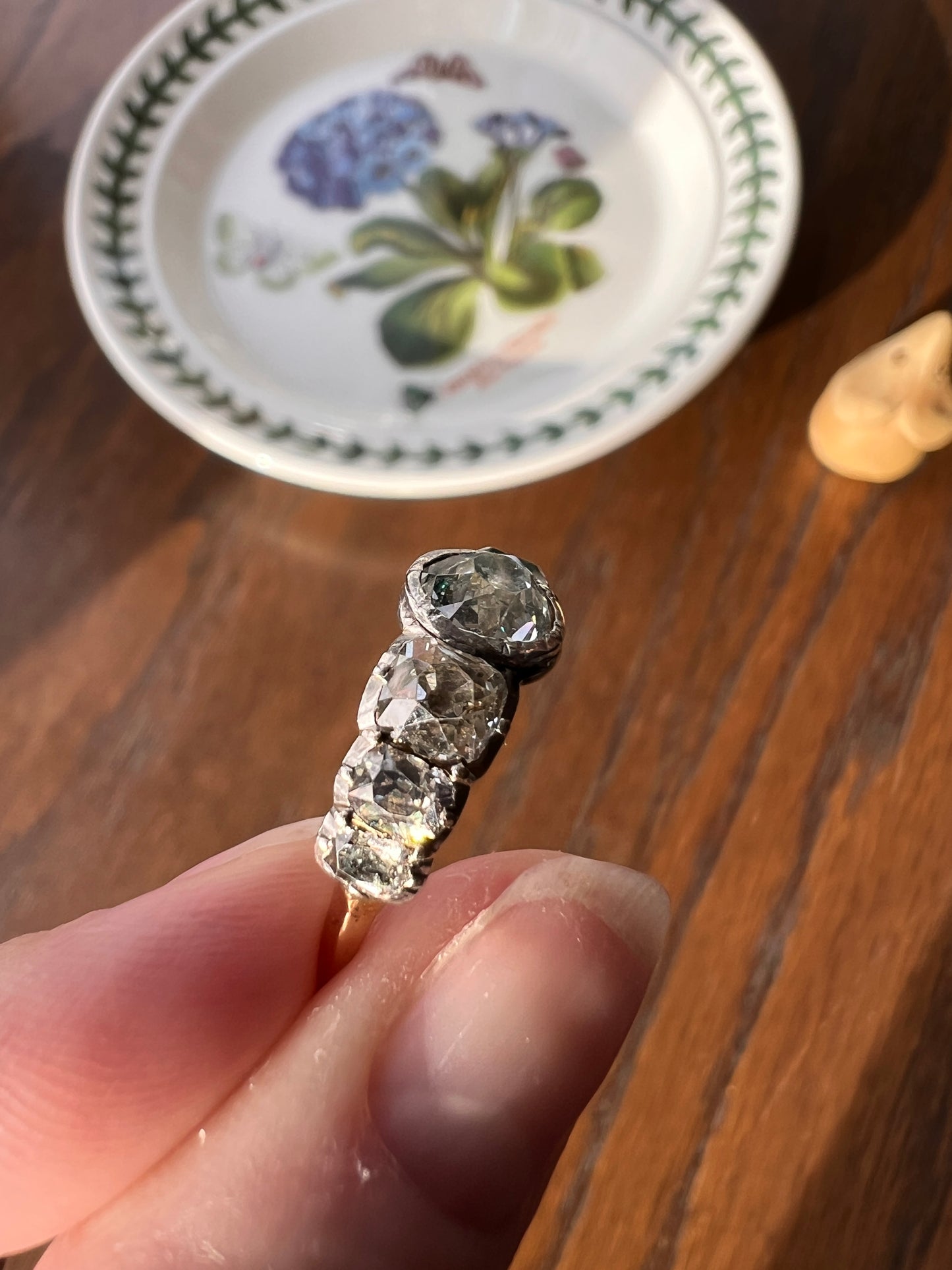 Chunky Three Carat Peruzzi Old Mine Cut DIAMOND Antique Domed Seven Stone HALF HOOP 18k Gold Ring Georgian Band