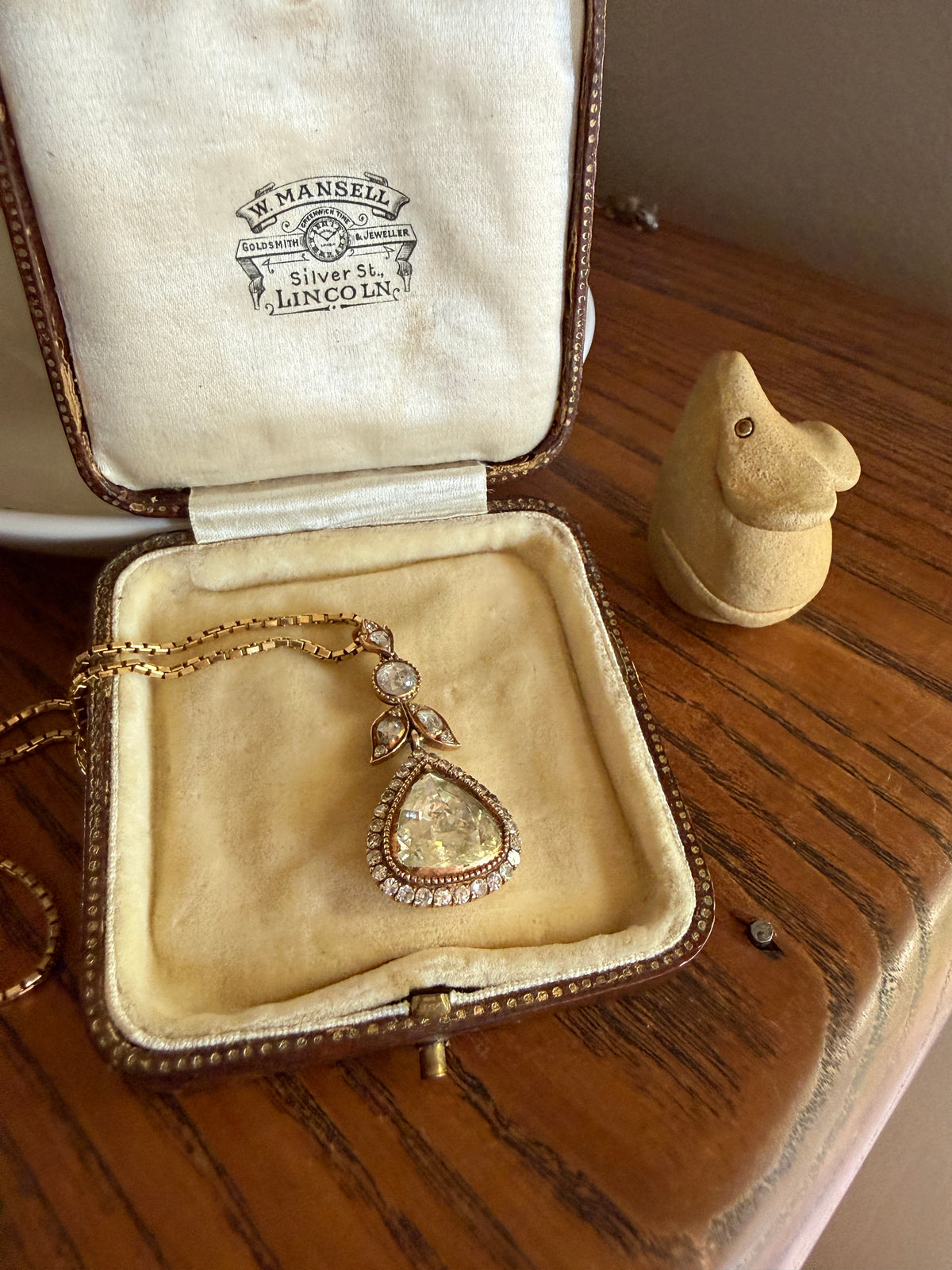 PEAR Triangular Antique XL Natural 3.5 Carats Old Dutch Rose Cut DIAMOND Pendant 14k Gold 5.4 Carats Face Up Retro Vintage 18k Venetian Chain